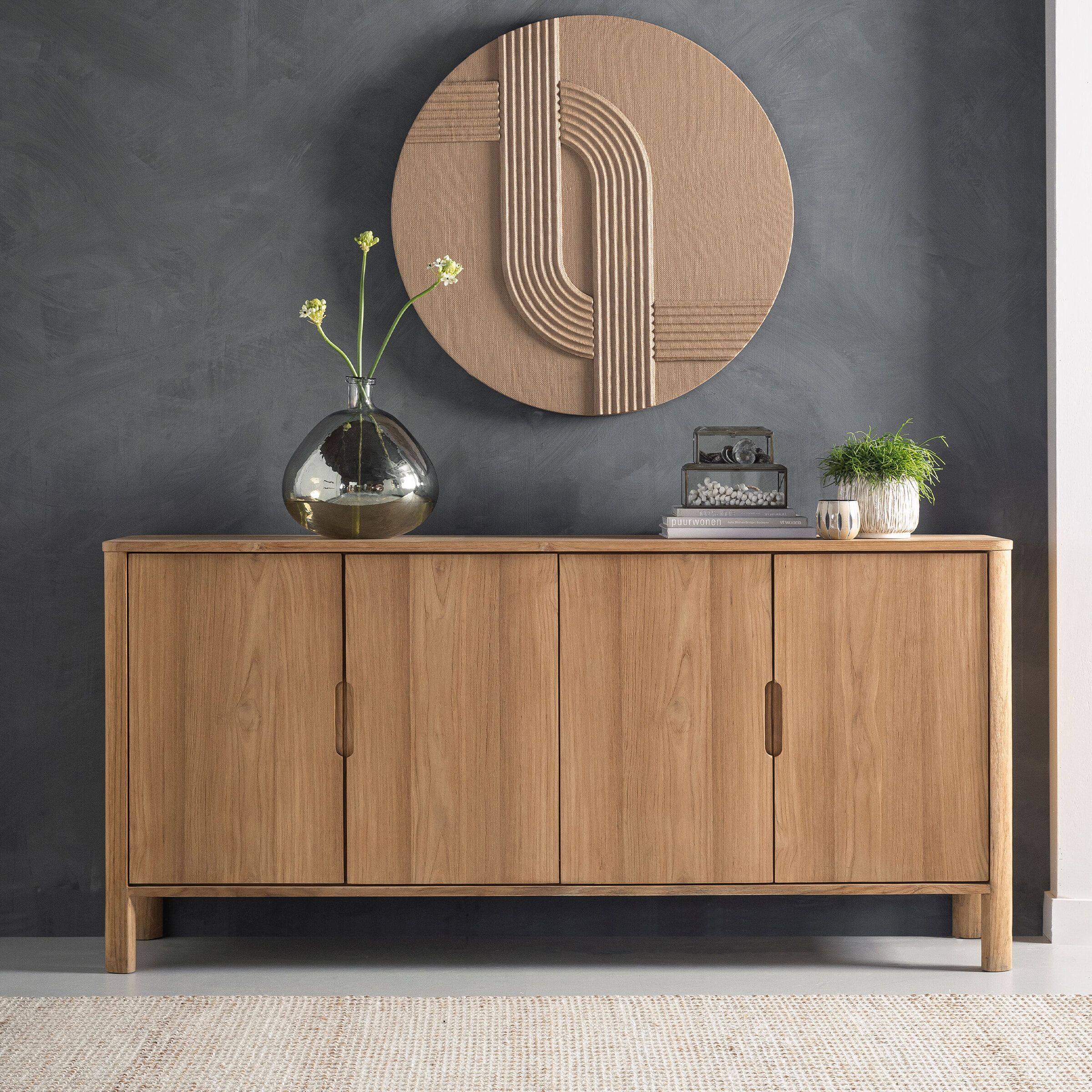 DTP Home dressoir Forte – robuuste teakhouten opbergkast in natuurlijke bruine tint