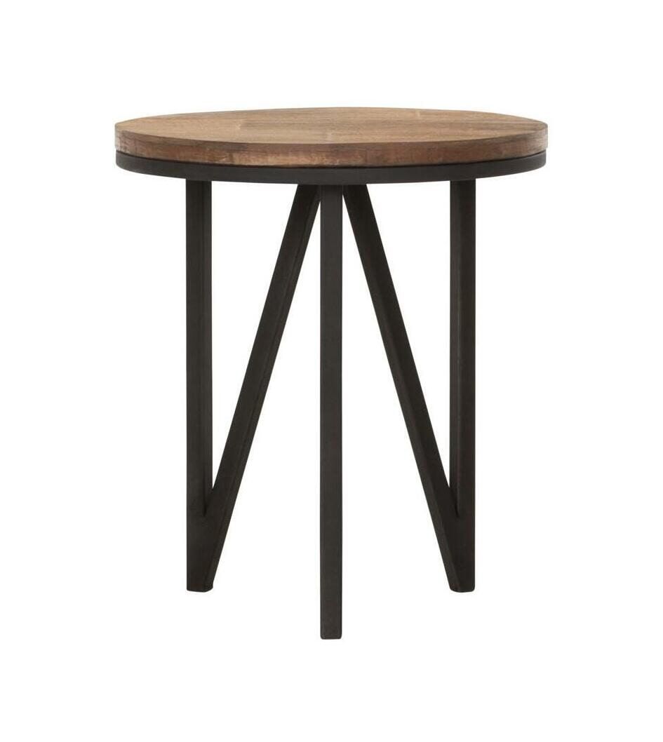 DTP Home Odeon bijzettafel 40 cm – ronde teakhouten tafel met zwart metalen onderstel