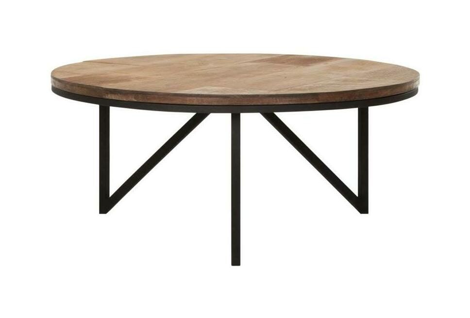 DTP Home Odeon Salontafel – ronde 80 cm van gerecycled teakhout met zwart metalen frame