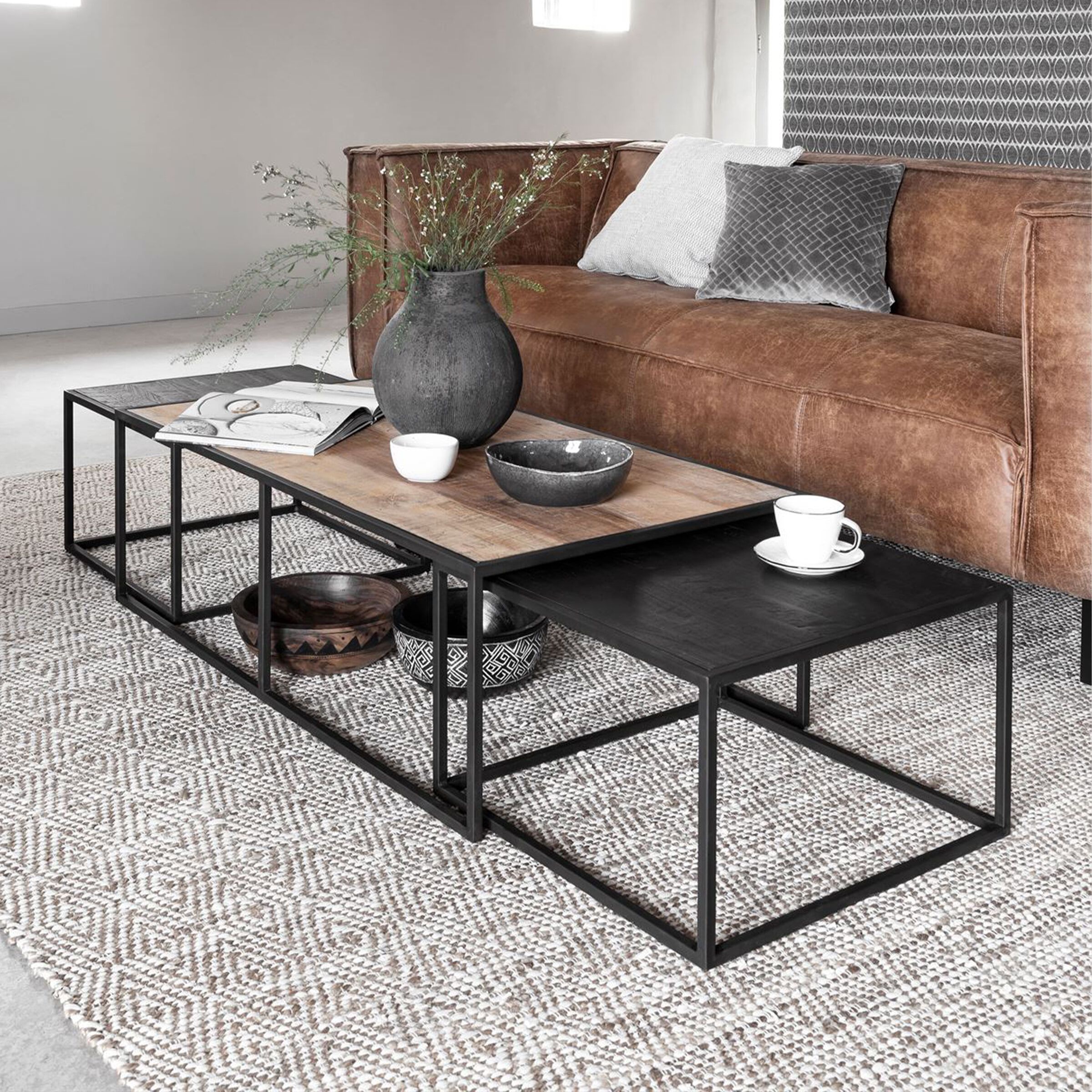 DTP Home Salontafelset Cosmo – Natuurlijke Teakhout Salontafel in Set van 3