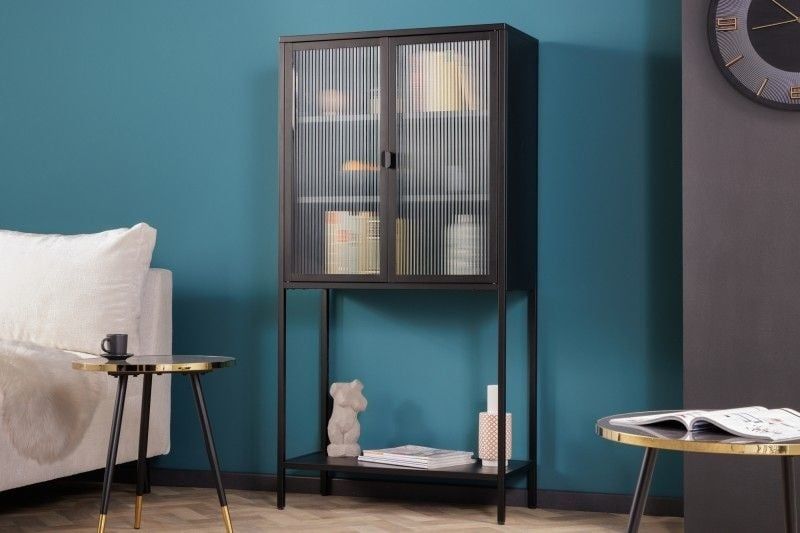 Dura Steel Industrieele Vitrine – 150 cm Zwart Metalen Highboard met Riffelglas