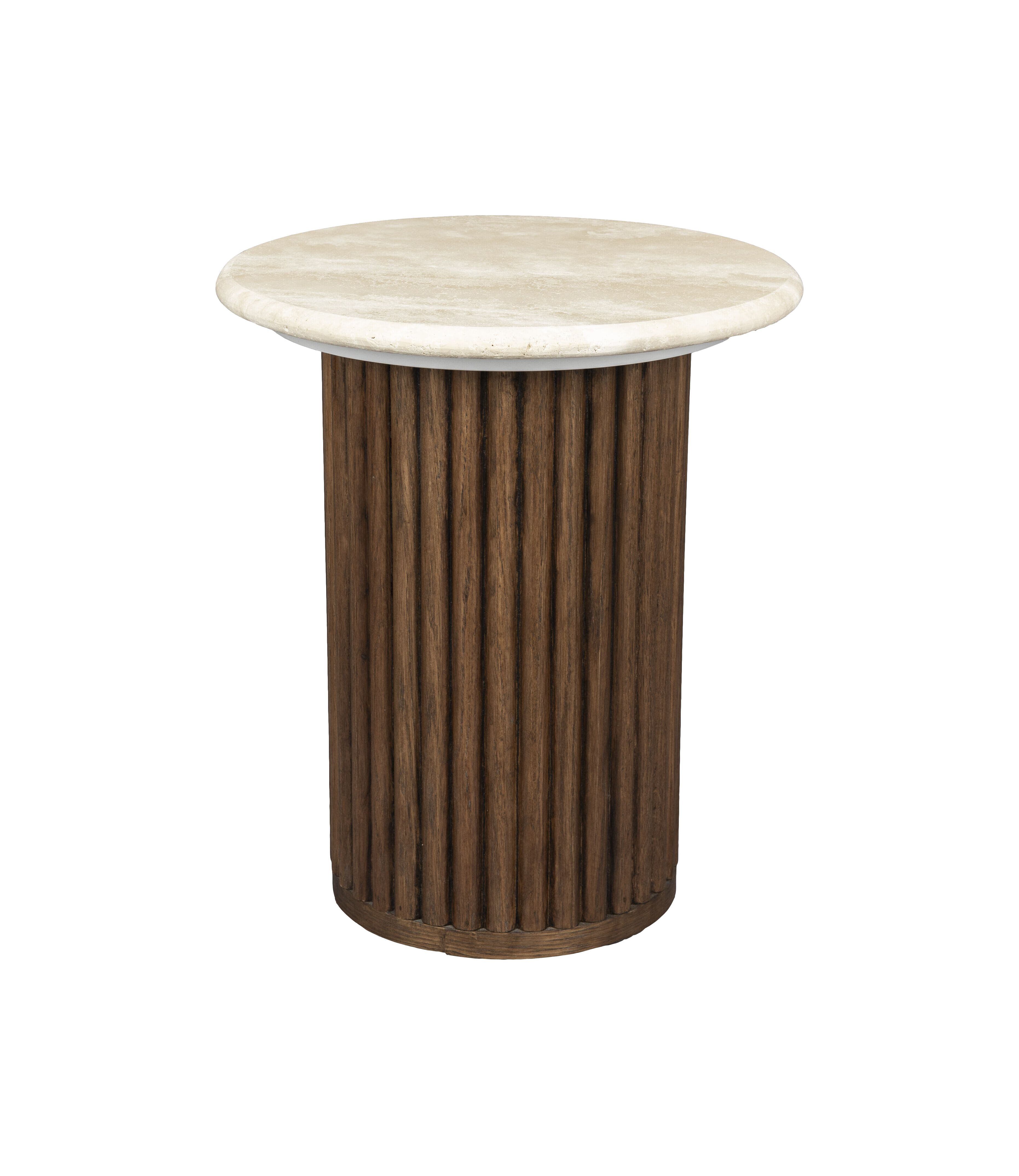 Dutchbone Arda Ronde Bijzettafel – Walnoot en Travertin, 35 cm