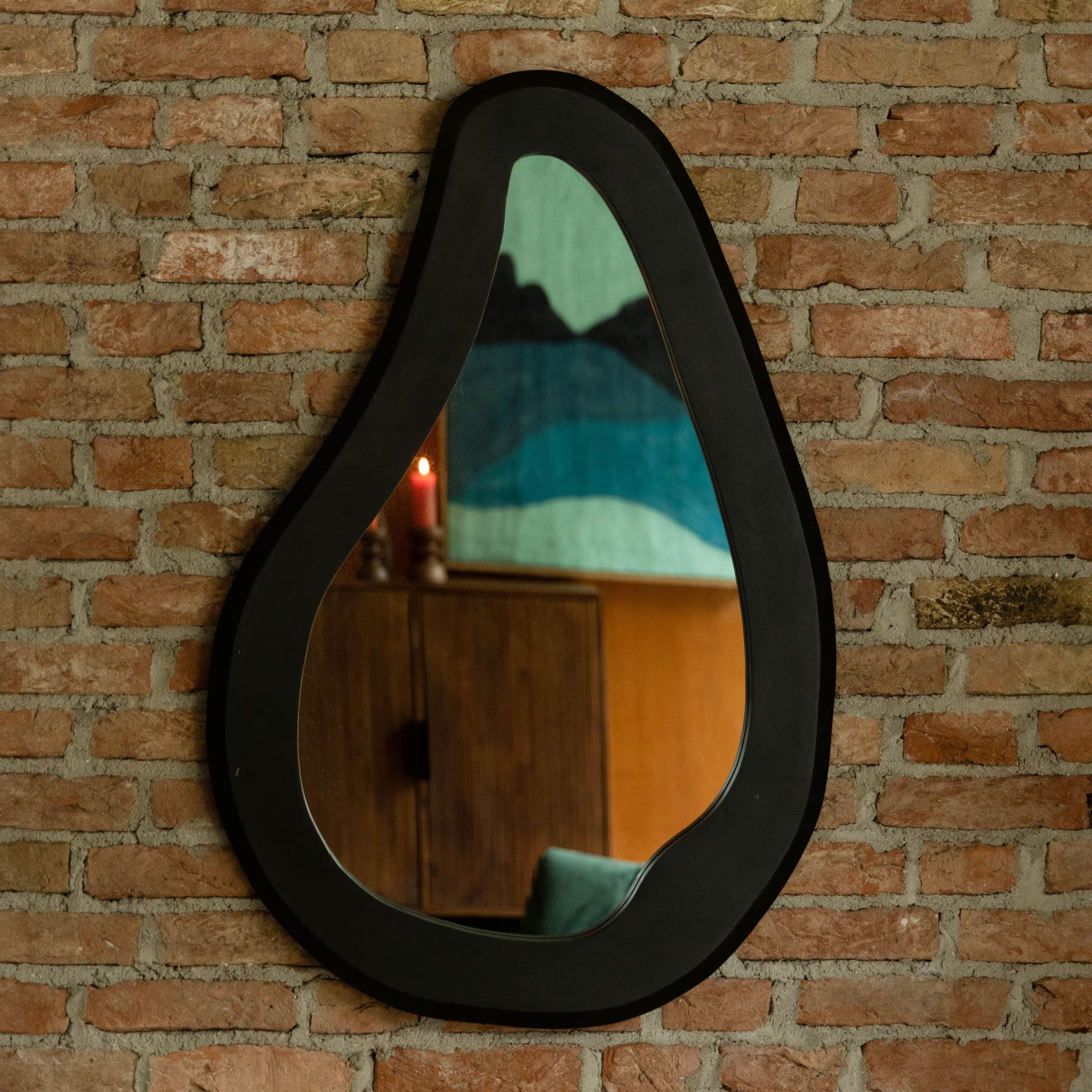 Dutchbone Aren Spiegel – Organisch Mangohout, Zwart, 92 × 61 cm