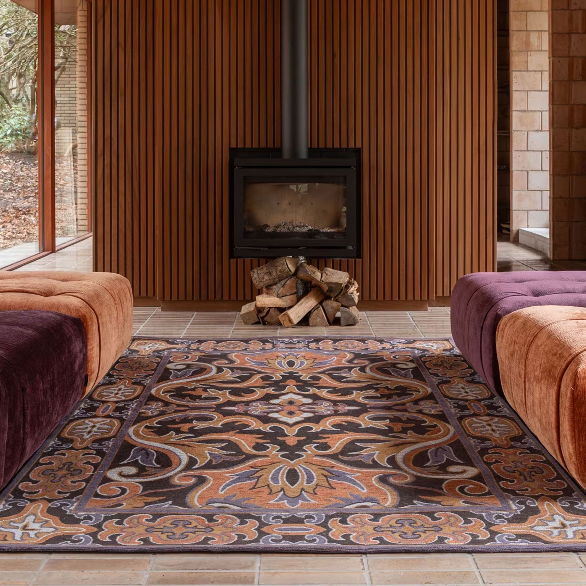 Dutchbone Bashmira Vloerkleed 160 × 230 cm – Kleurrijk Oranje met Retro Touch