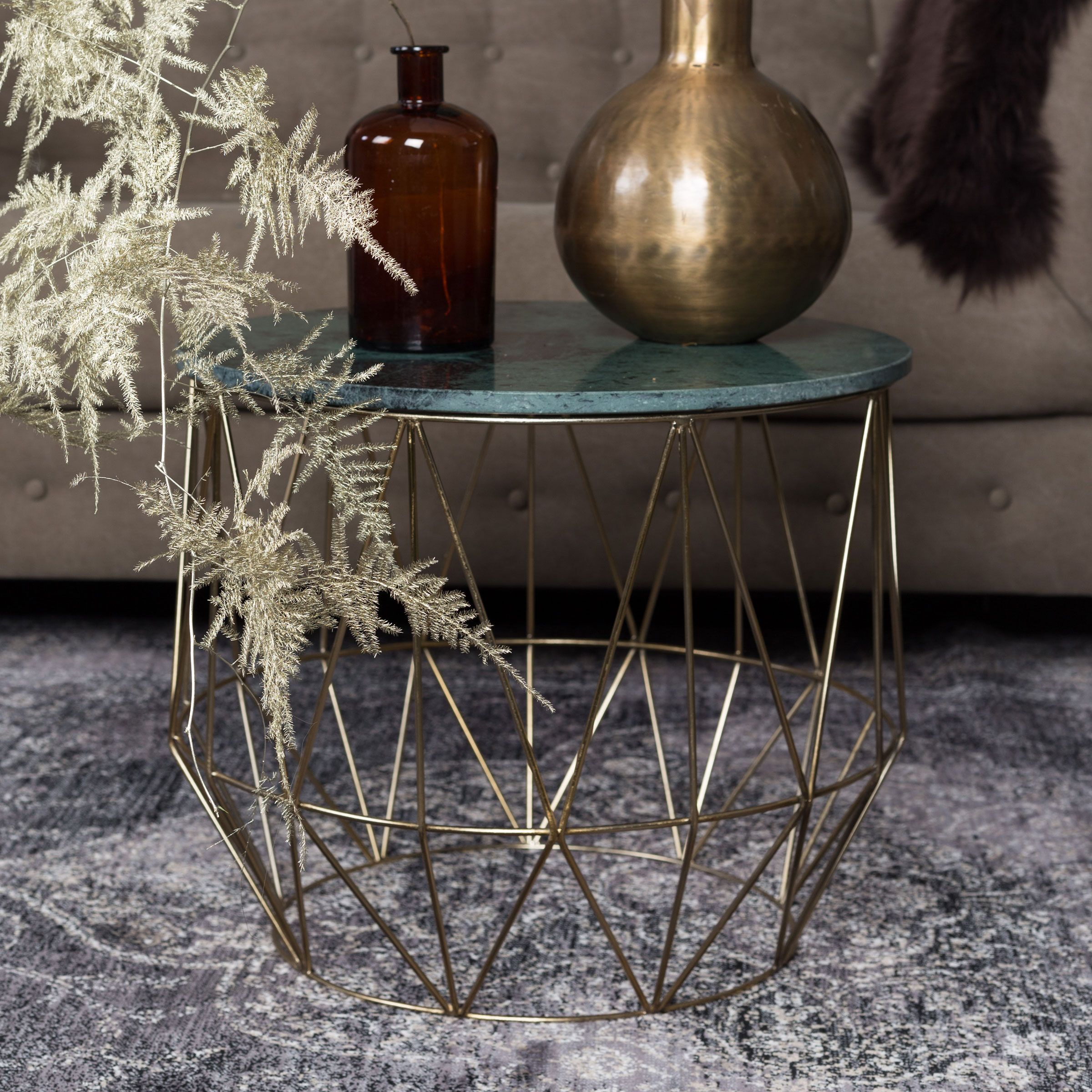 Dutchbone Bijzettafel Boss Marmer – Ronde groene tafel 51 cm