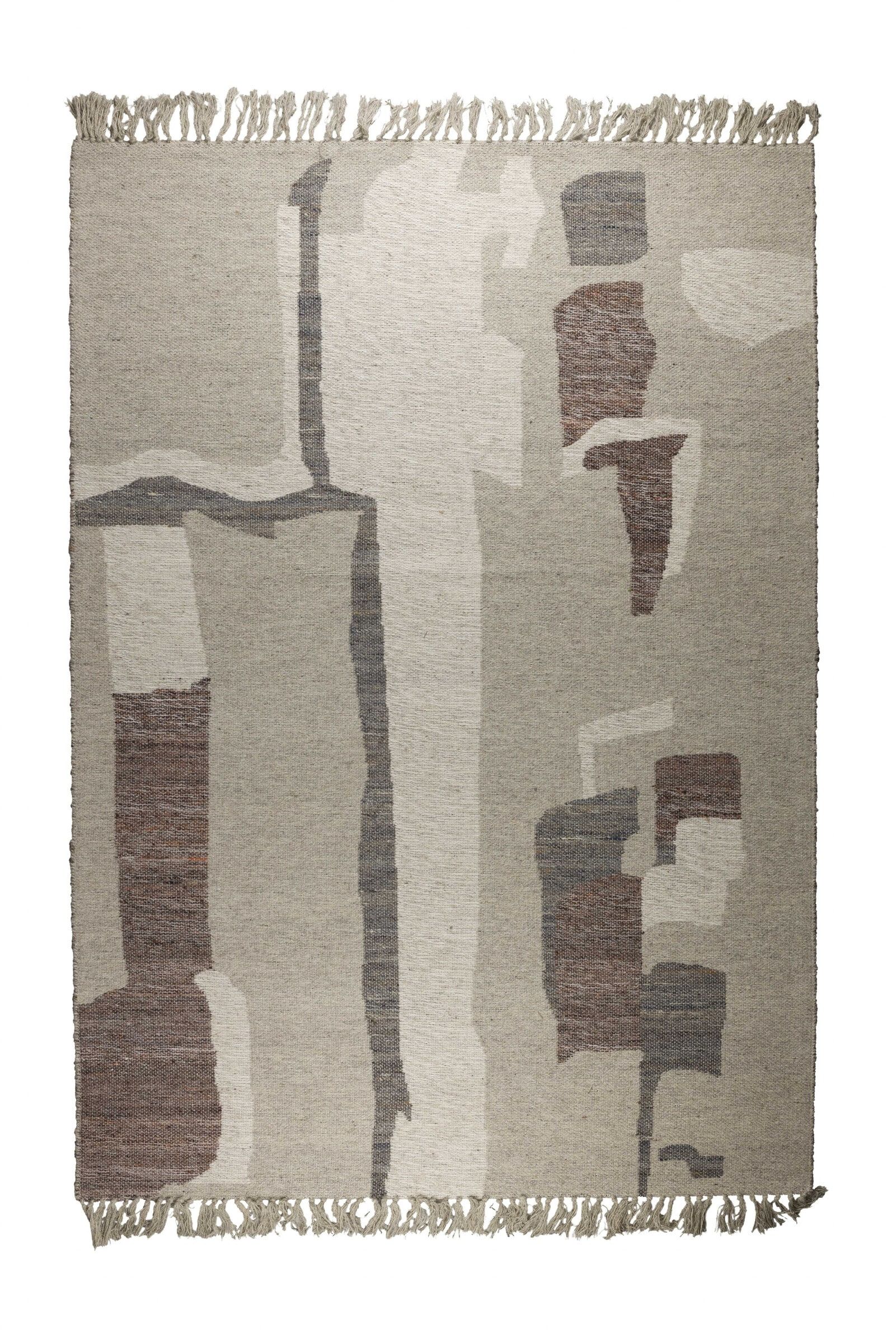 Dutchbone Caminito Vloerkleed – Warm Beige Wol met Vintage Franse Details (160 × 230 cm)