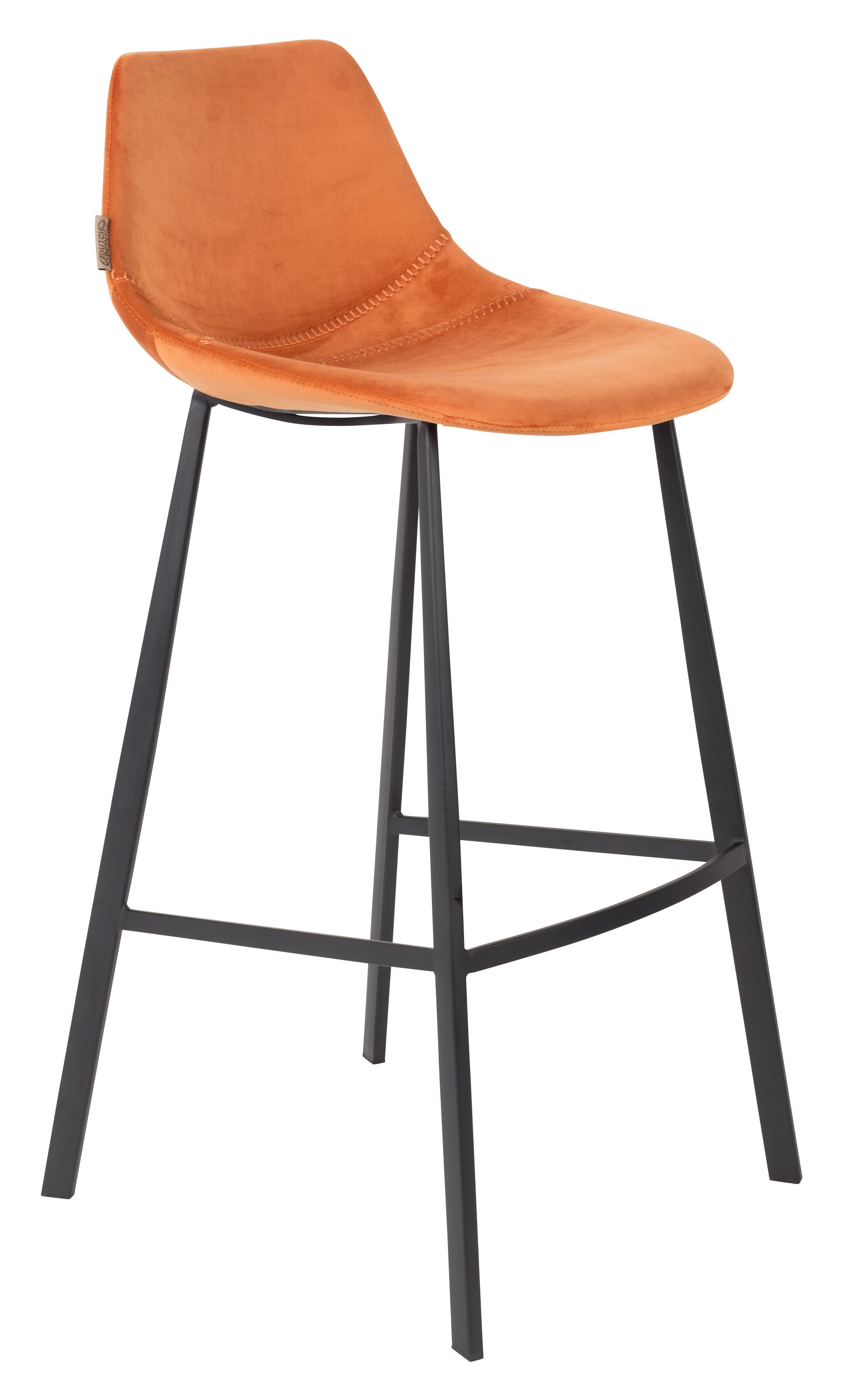 Dutchbone Franky Velvet barkruk – luxe zitcomfort in levendig oranje