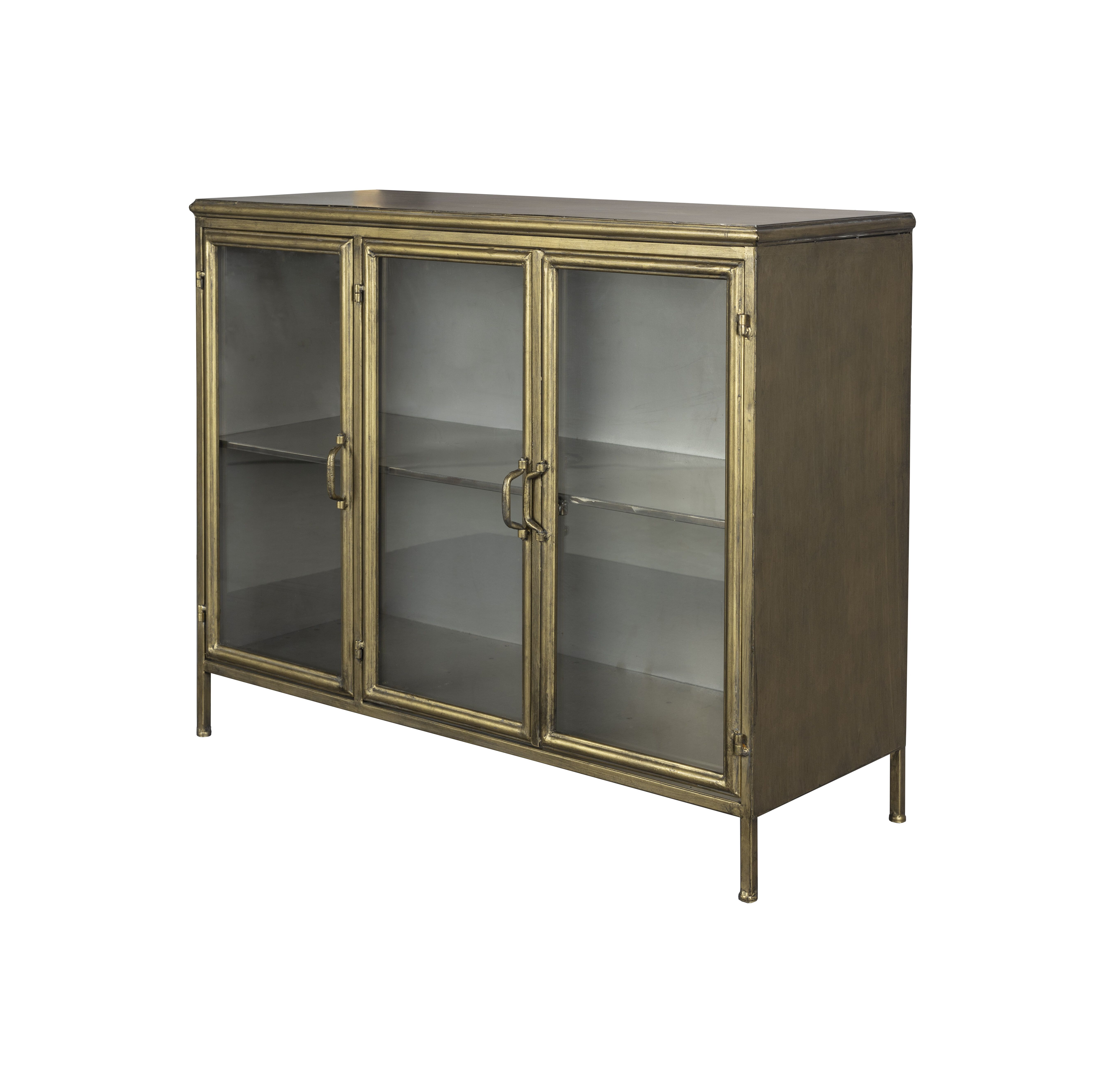 Dutchbone Gertlush Dressoir 100 cm – Antiek Messing Finish – Elegante Glazen Kast