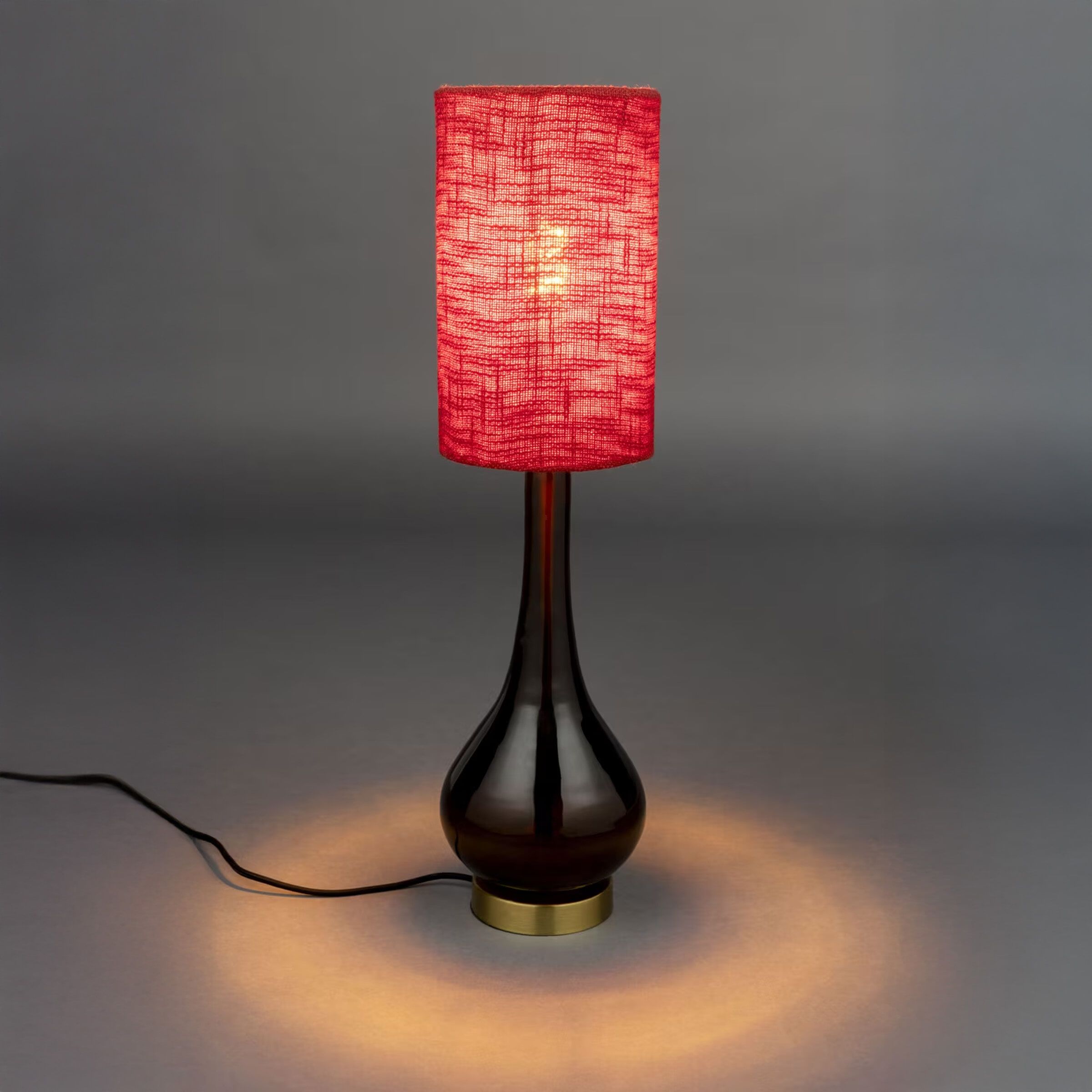 Dutchbone Jules Tafellamp – Rood Geweven Stof & Glas voor een Warm en Eigentijds Accent