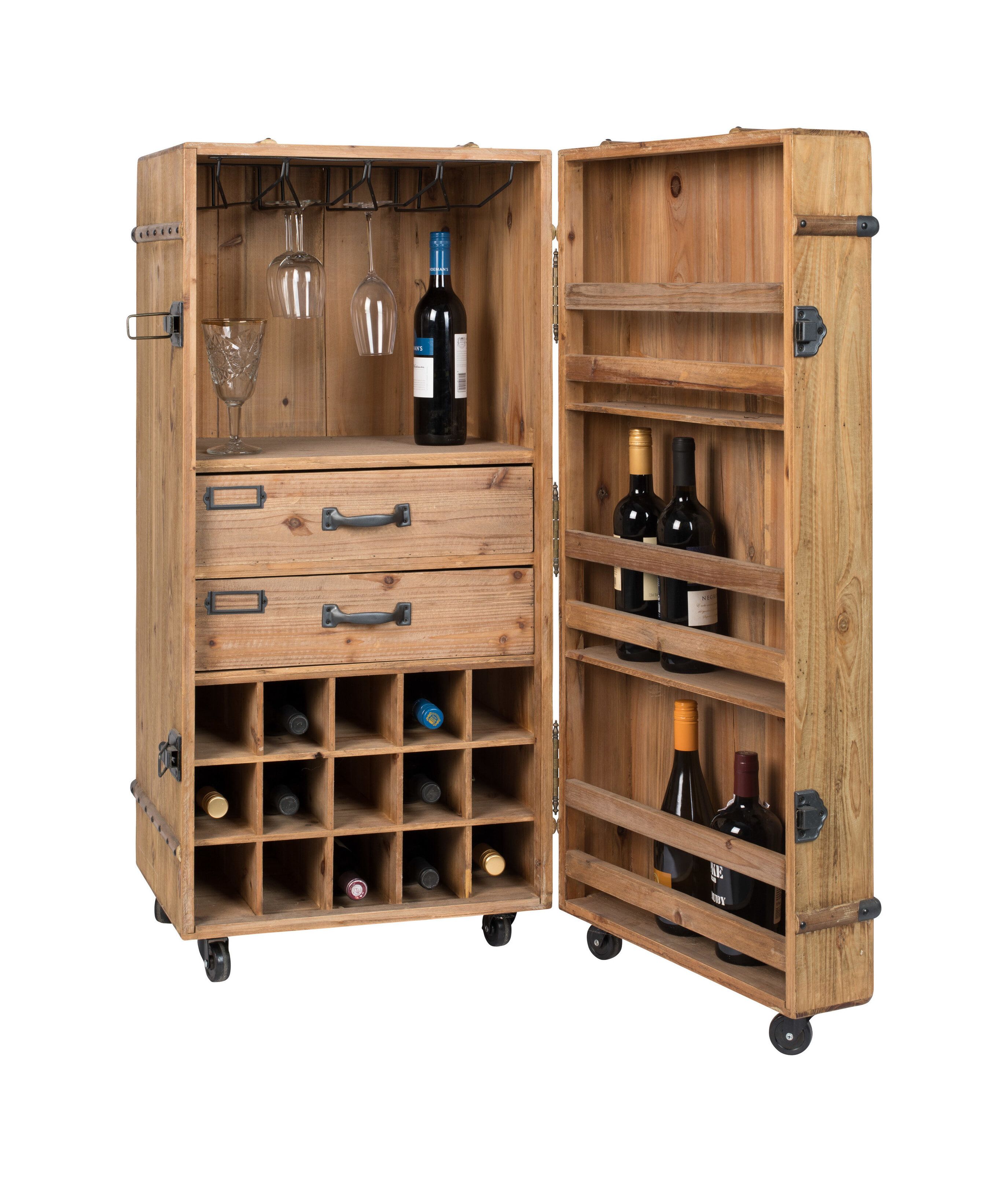 Dutchbone Lico wijnkast – robuuste, mobiele opslag voor 15 flessen in massief dennenhout (109 × 50 cm)