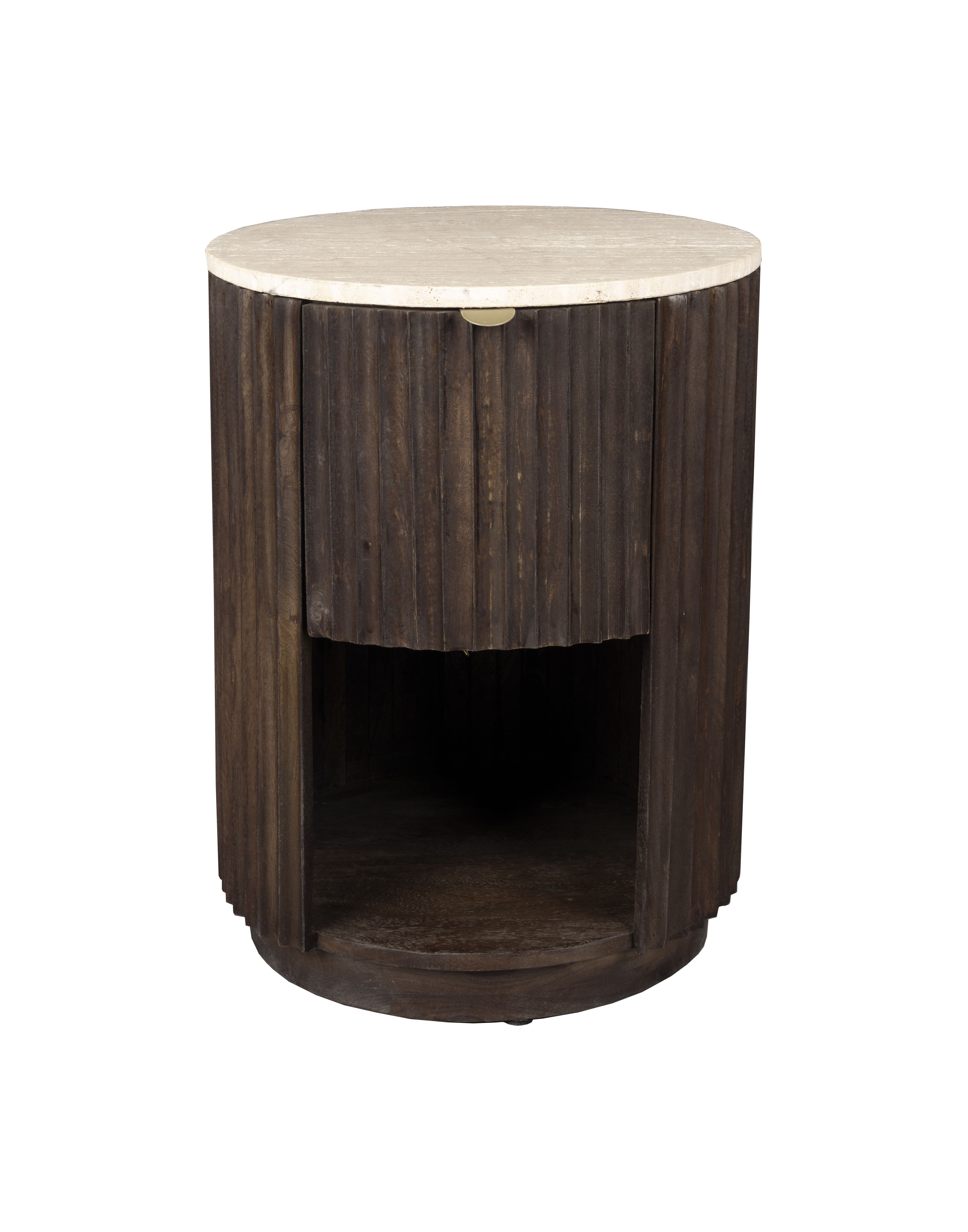 Dutchbone Marlow Bijzettafel – Ronde Mangohout & Travertin