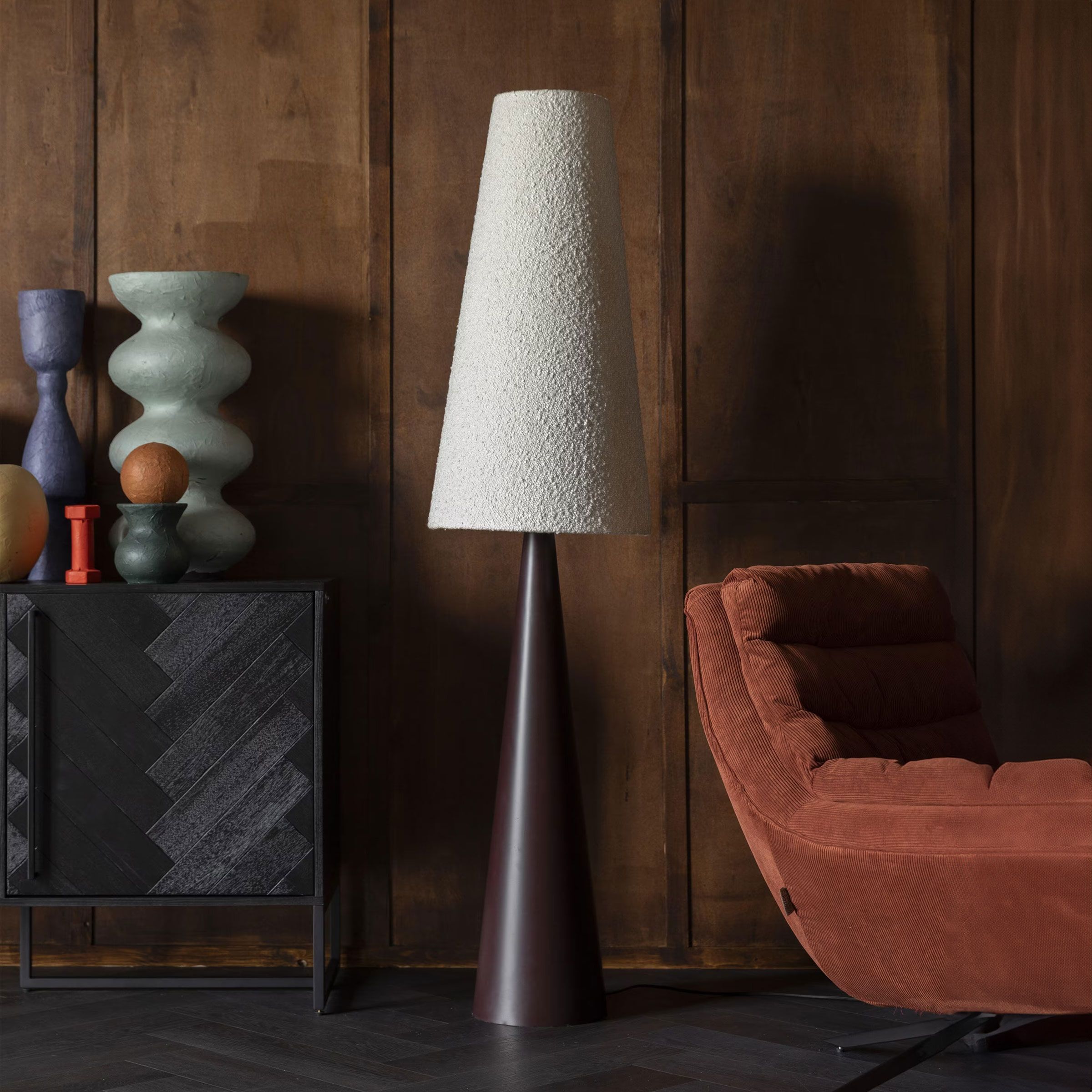 Dutchbone Miki Bouclé vloerlamp – 166 cm warme sfeer in stijlvol wit
