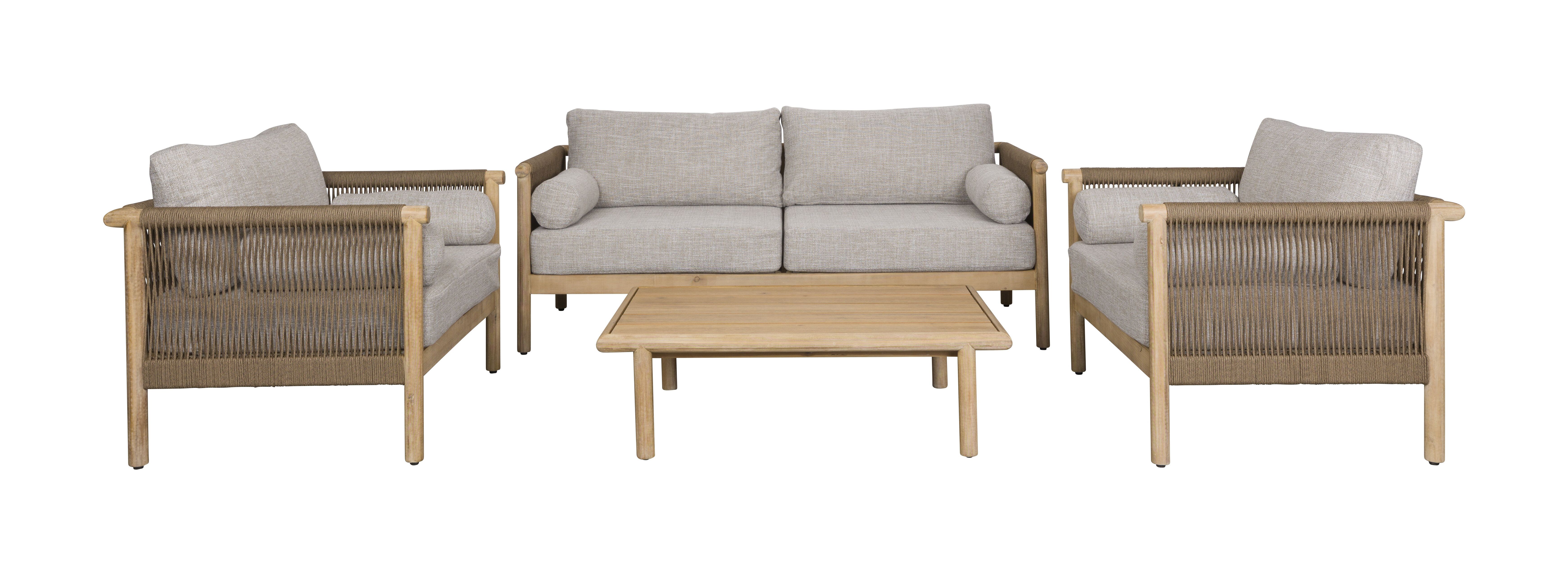 Dutchbone Oasis Loungeset – Natuurlijk Acaciahout & Touw, inclusief bank, stoelen en tafel