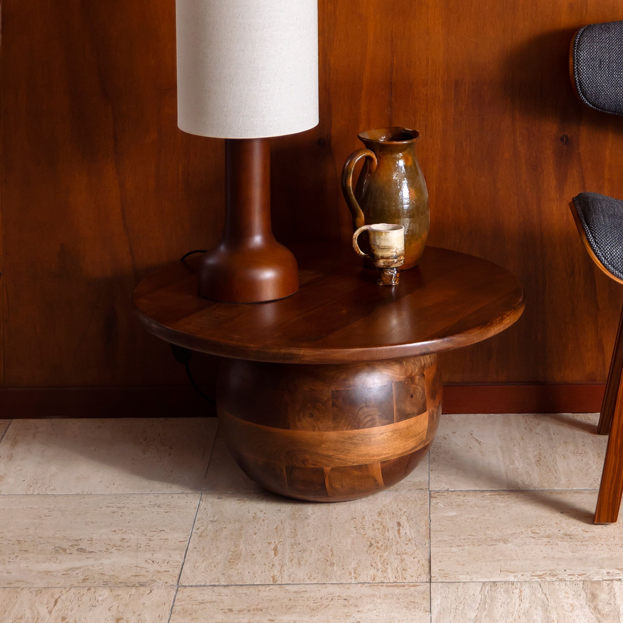 Dutchbone Oblivian ronde salontafel 70 cm – warm mangohout in bruine tint