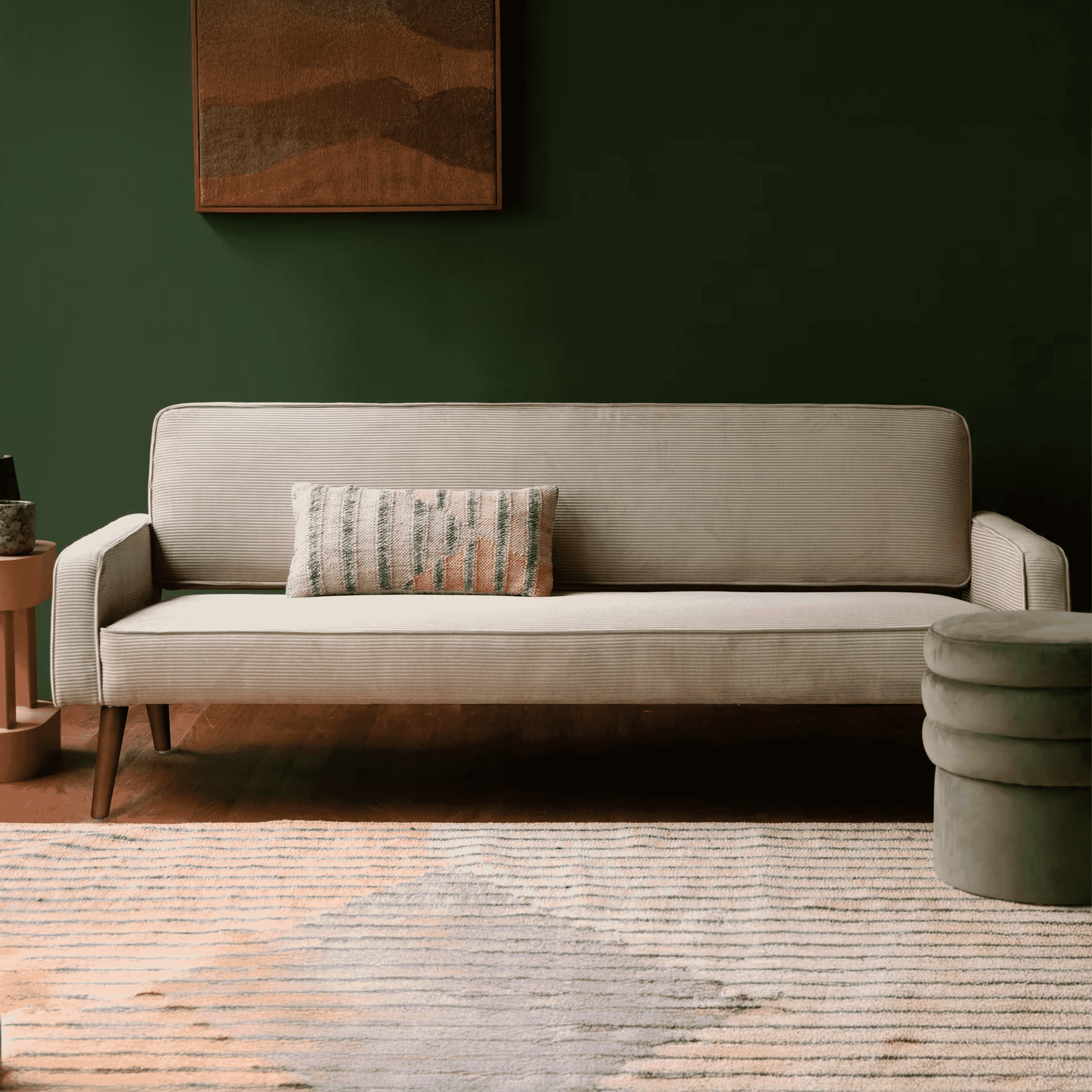Dutchbone Preston Rib 3‑zits bank – Beige, retro‑modern design voor een warme woonruimte
