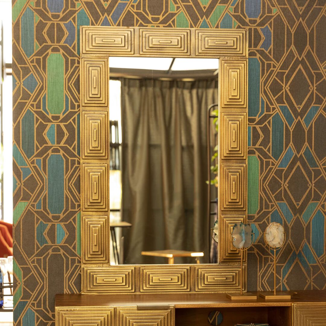Dutchbone Volan spiegel in mangohout – luxe Art Deco met gouden accenten