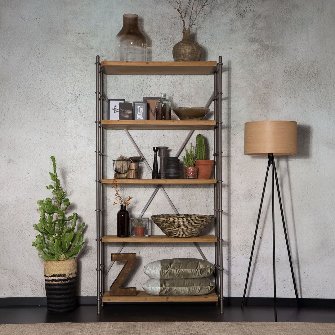 Dutchbone Wandrek Iron 200 × 100 cm – Industrieel wandmeubel met aanpasbare houten planken