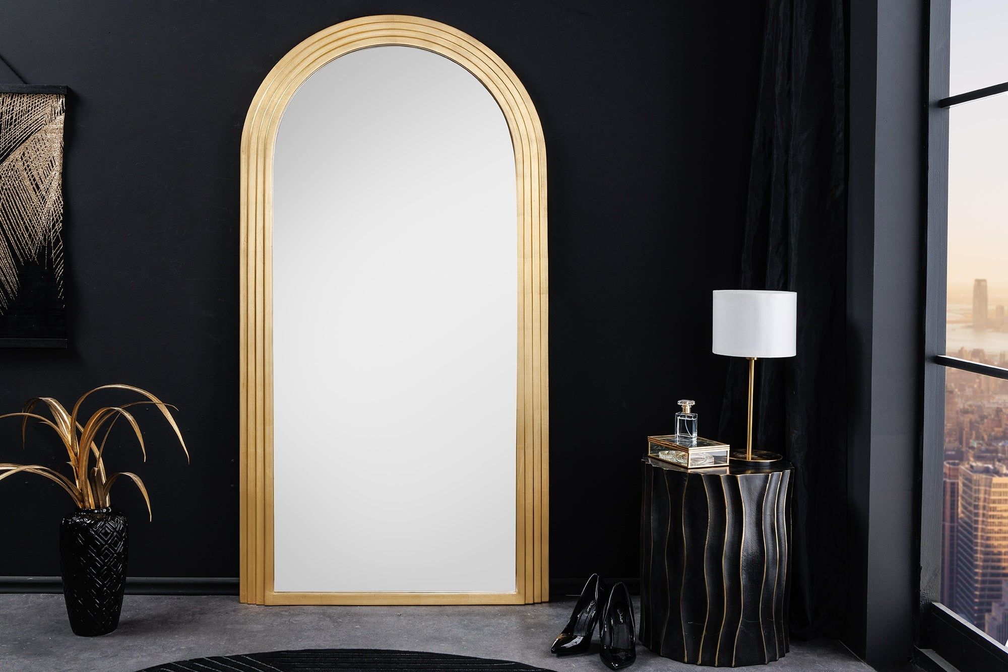 Edele ronde wandspiegel ART DECO – 160 cm, goudkleurig