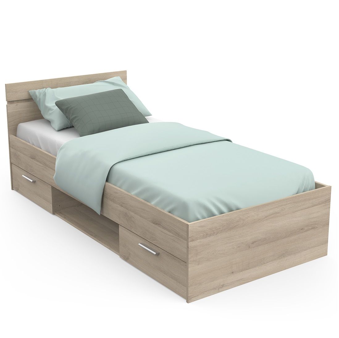 Eenpersoonsbed Lotte 90 × 200 cm in warme kronberg eiken – slimme opbergruimte voor elke slaapkamer