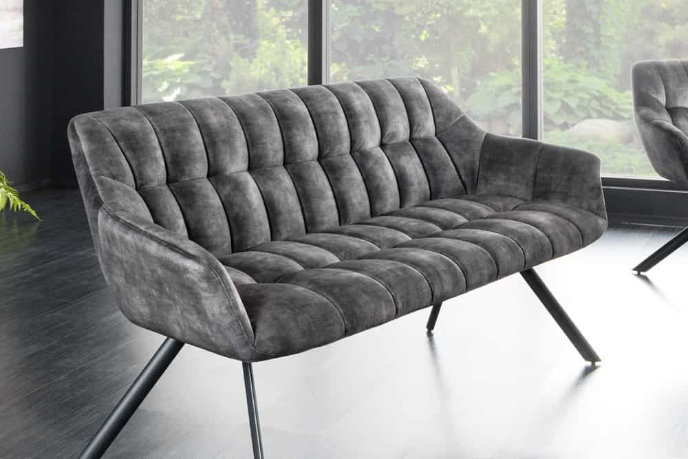 Eetkamerbank PAPILLON 165 cm – Grijs fluweel, zwart metalen frame – Invicta Interior
