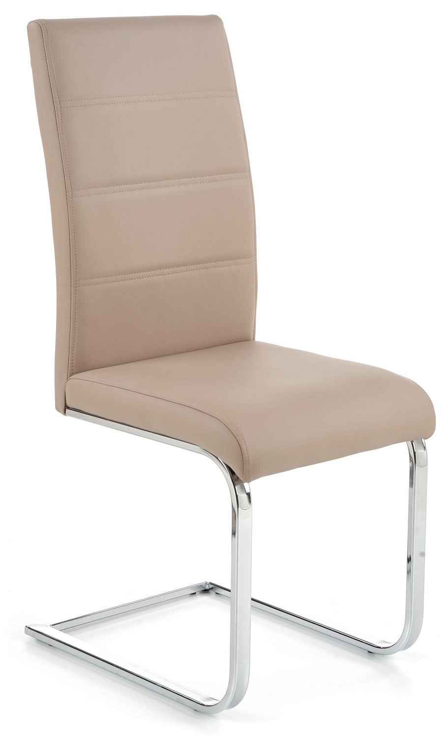 Eetkamerstoel Ferid – Moderne cappuccino stoel met chroomframe en eco‑leer