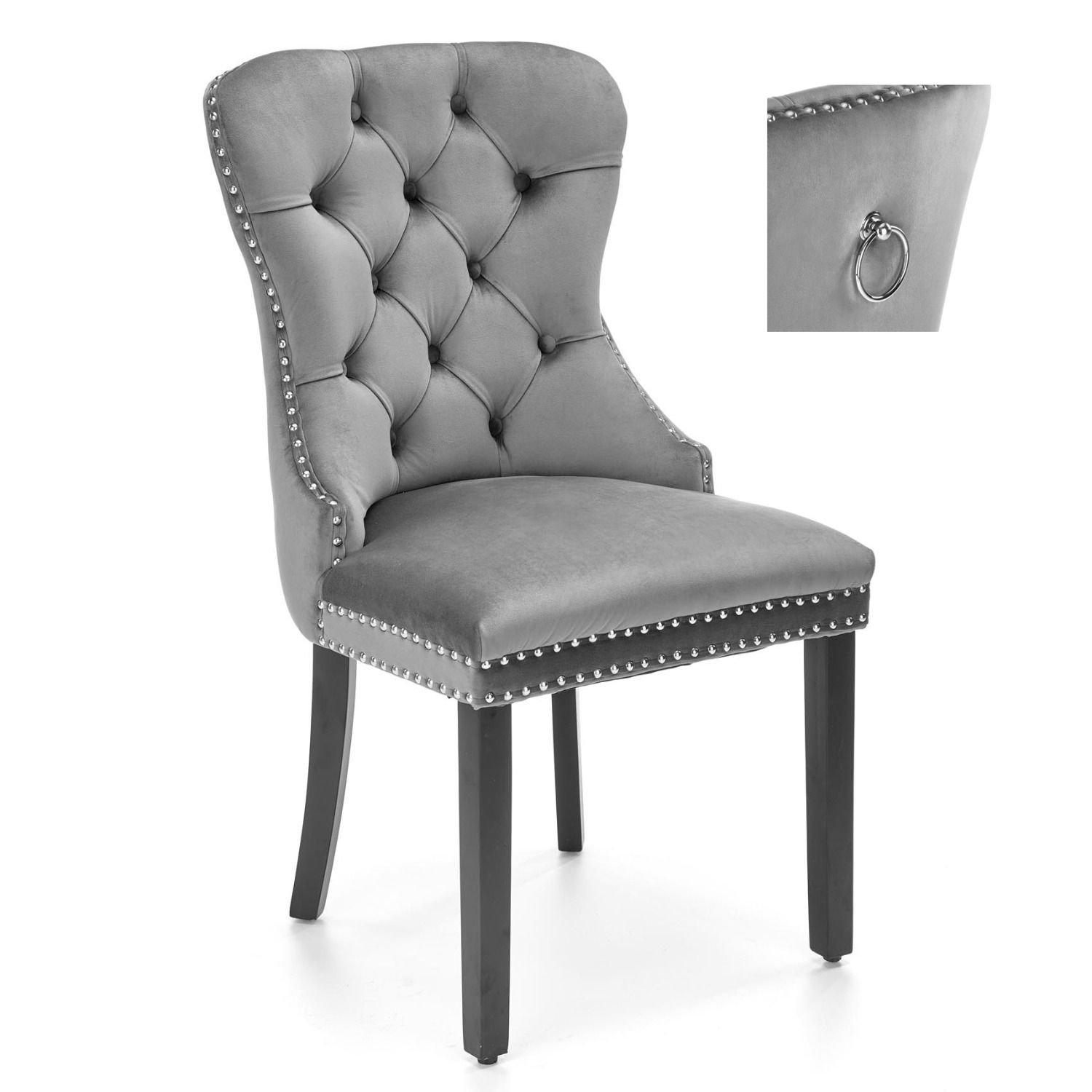 Eetkamerstoel Miya – Luxe velvet in grijs‑zwart voor een elegante eethoek