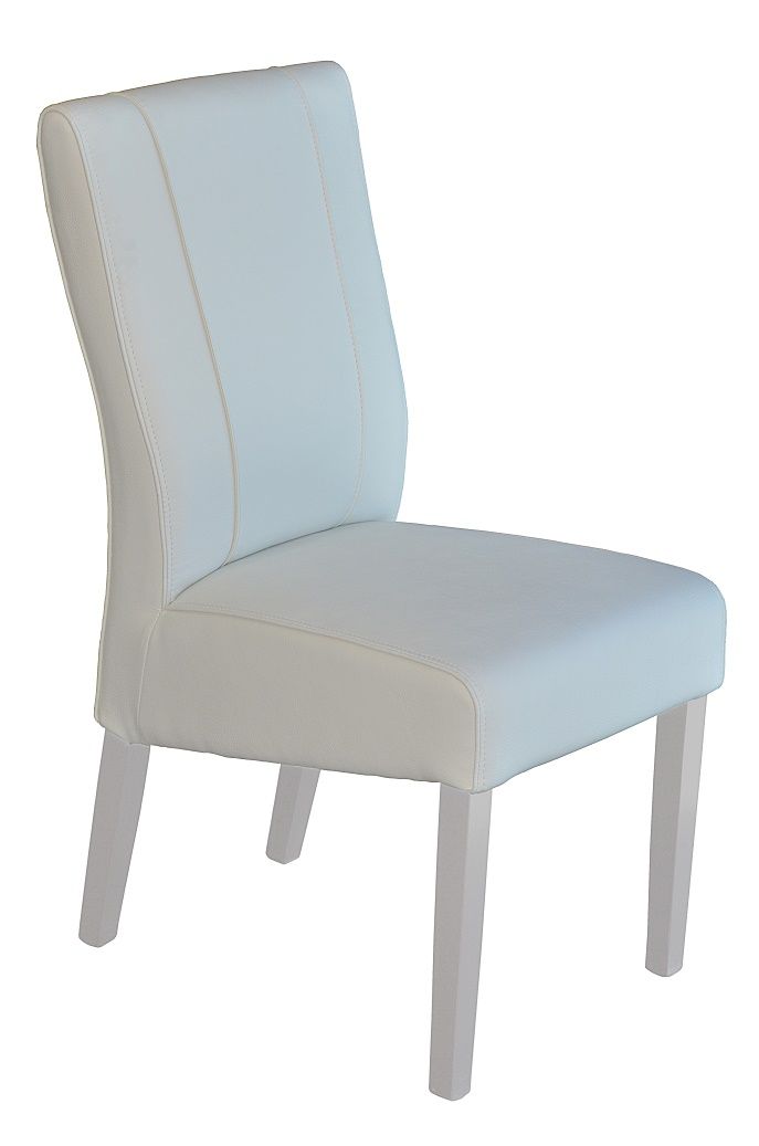 Eetkamerstoel SKY – Strakke witte stoel met eco‑leather en houten poten