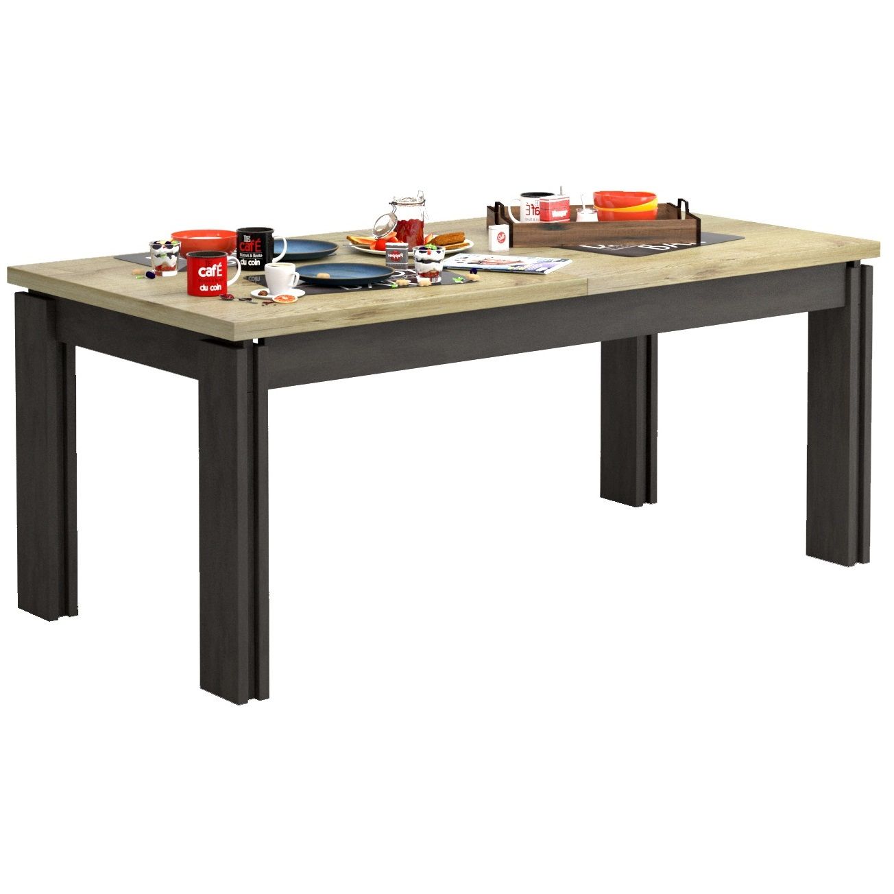 Eettafel Baxter – robuuste uitschuifbare eiken & antraciet (180‑225 cm)