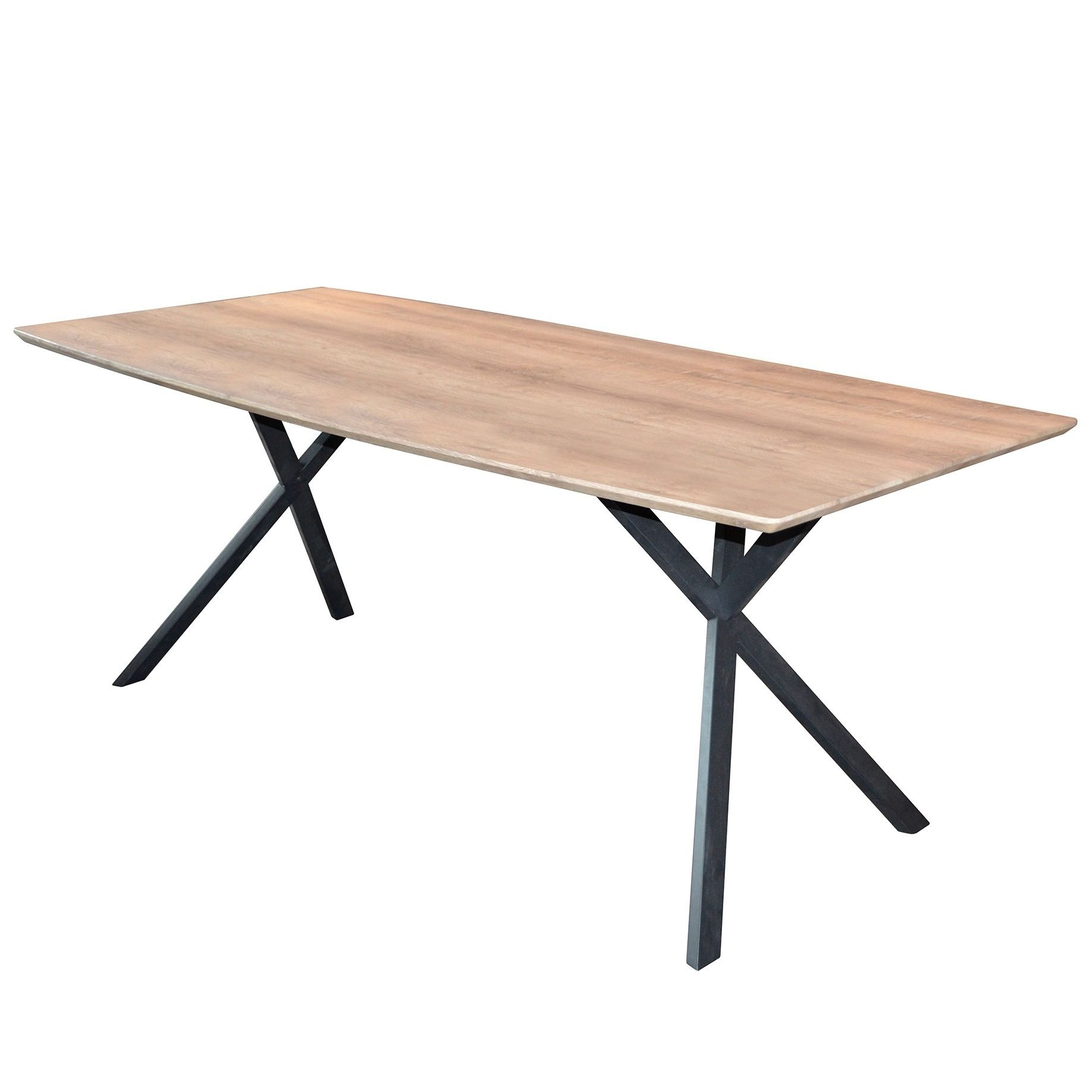 Eettafel Hindel 160 cm – Ovaal eiken antiquewash met vintage staalonderstel