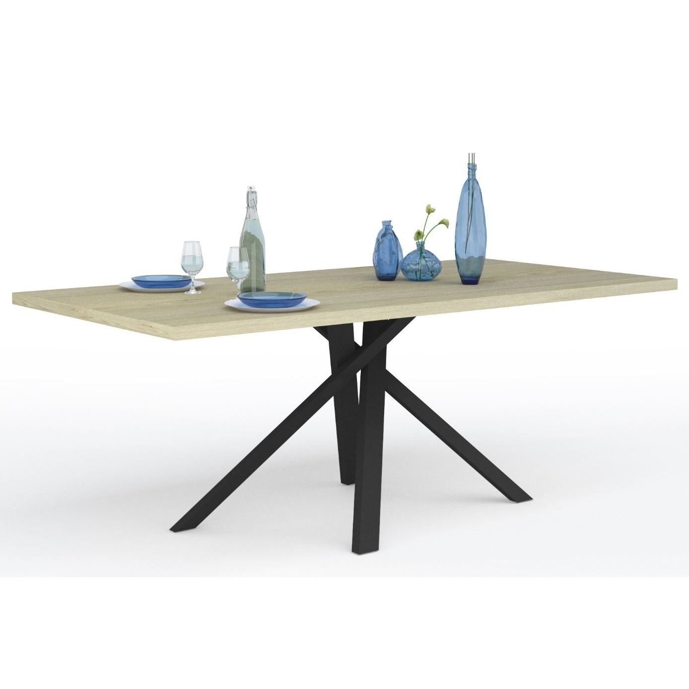 Eettafel Rush – 200 cm breed, naturel eiken met zwarte metalen poten