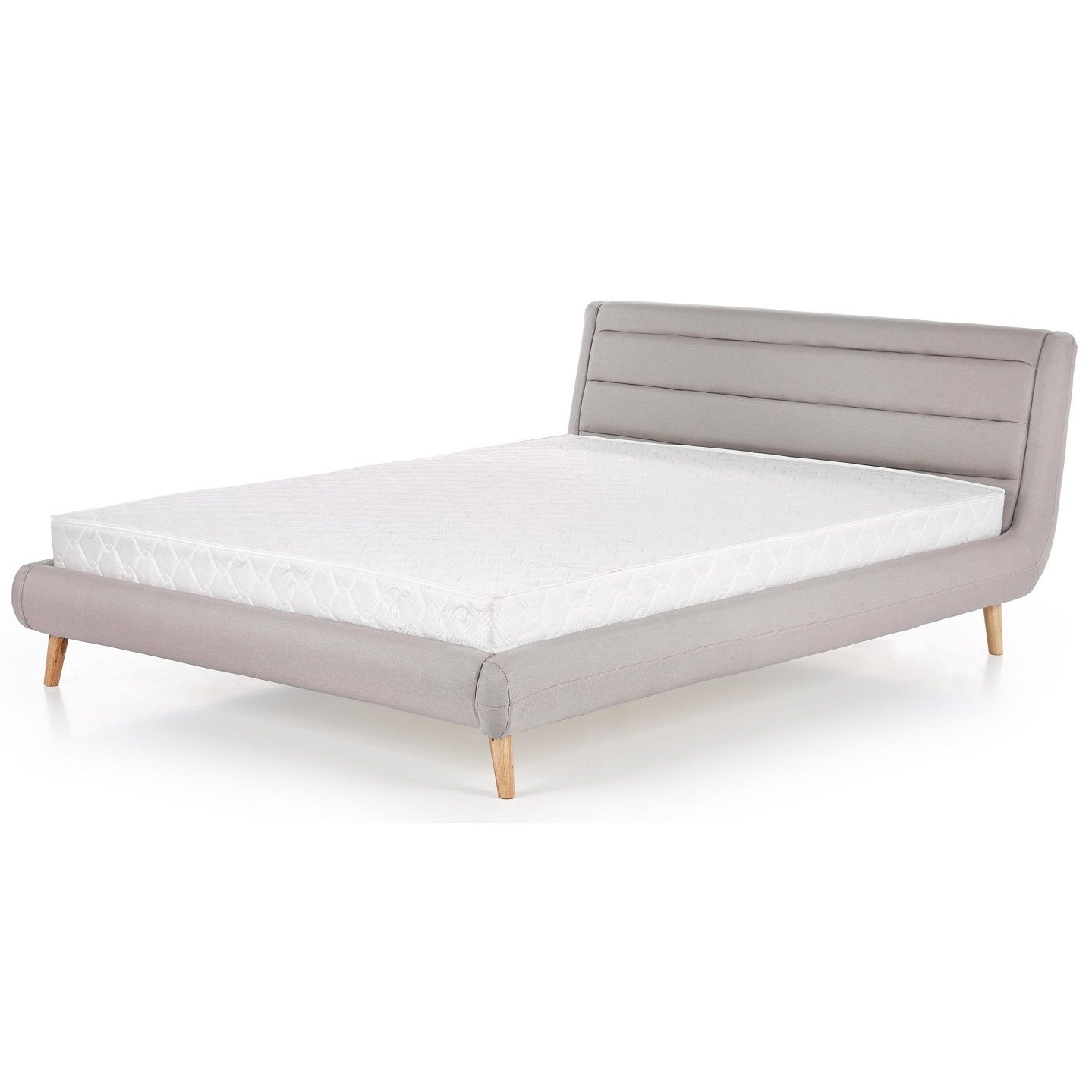 Elanda Tweepersoonsbed 160 × 200 cm – Lichtgrijs, massief hout & zachte stof