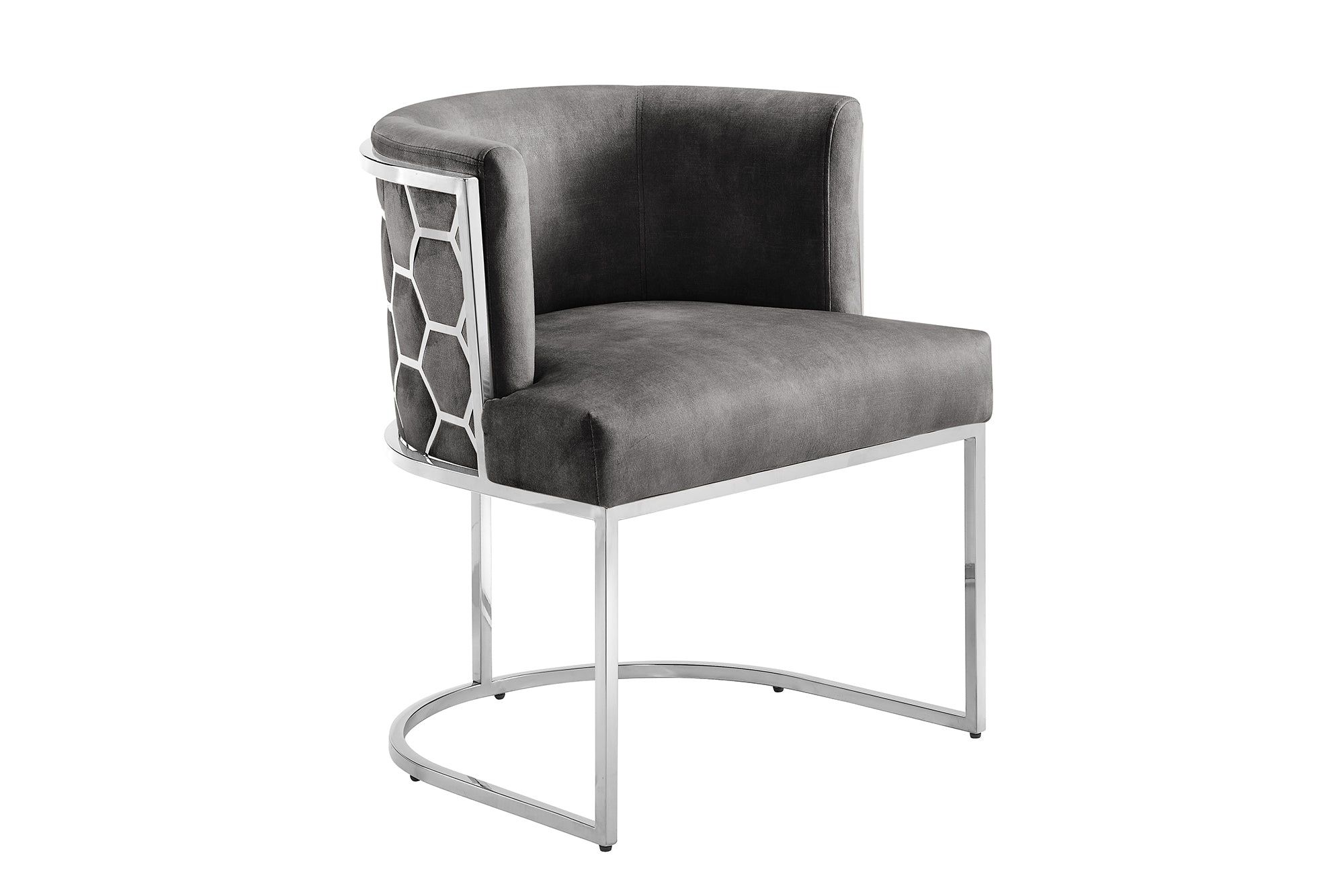 ELEGANCE eetkamerstoel in fluweelgrijs met zilverkleurig roestvrijstalen frame – stijlvol comfort van Invicta Interior