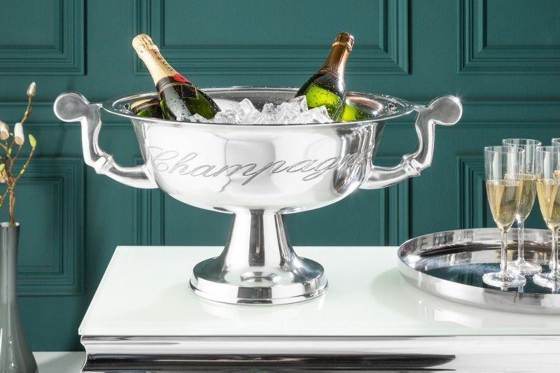 Elegant Champagnekoeler CHAMPAGNE – Gepolijste Zilveren Flessenkoeler van 40 cm