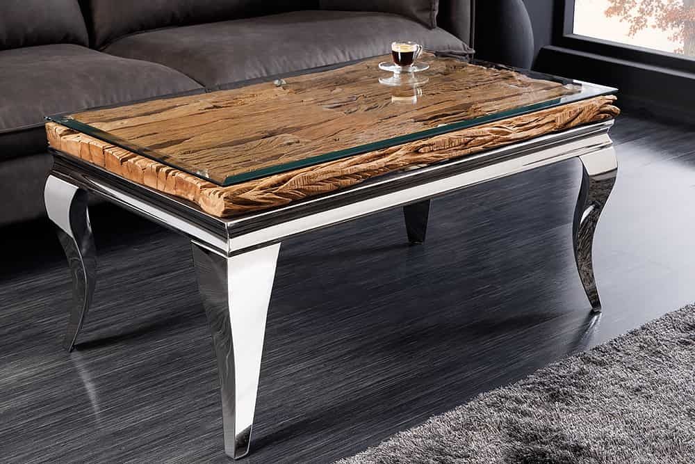 Elegant Design Salontafel Modern Barok – 100 cm Natuur Chroom & Teak