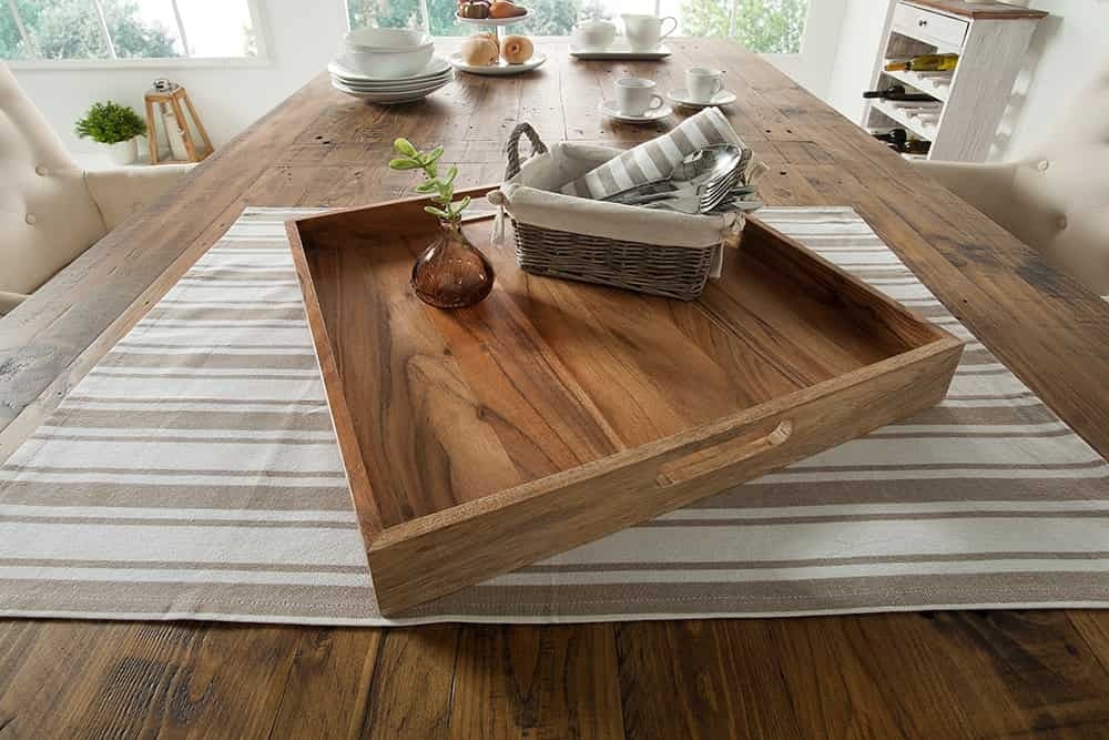 Elegant dienblad CIANO – 40 × 40 cm massief acaciahout met handvatten