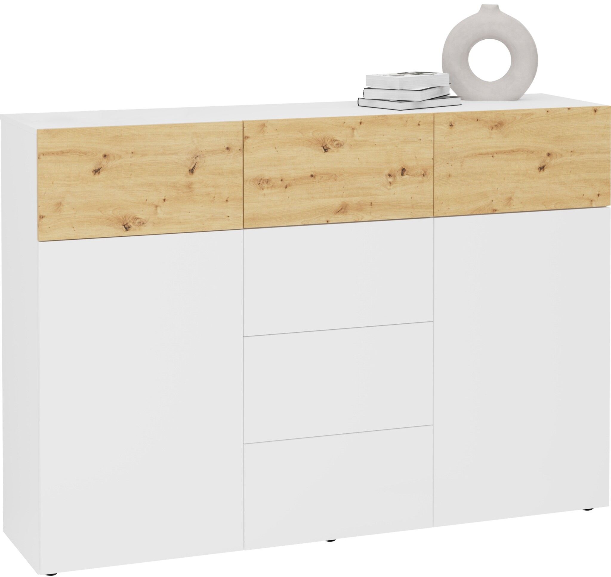 Elegant dressoir Belm – wit met artisan eik, 115 cm hoog