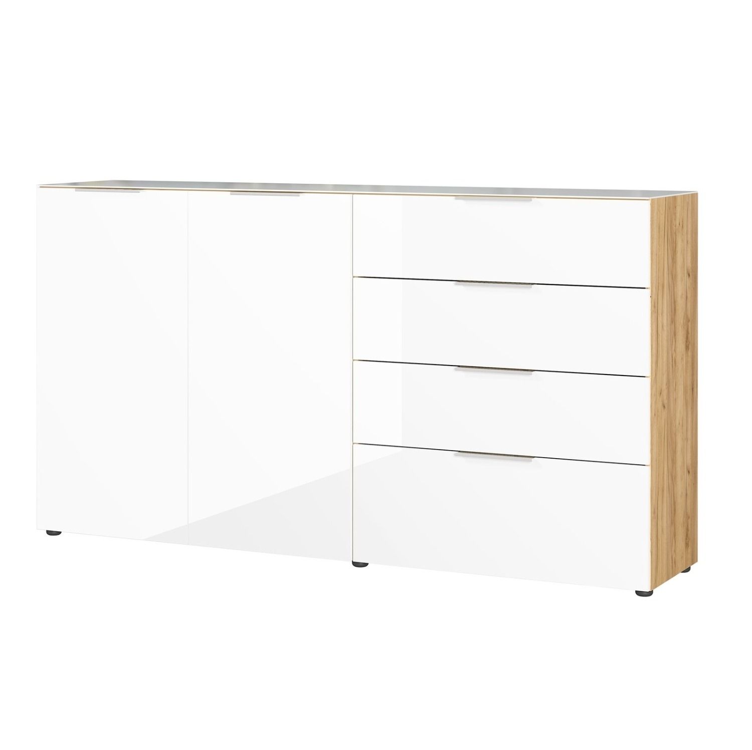 Elegant dressoir Oakland 184 cm – Strak wit met warme Navarra eikenaccenten