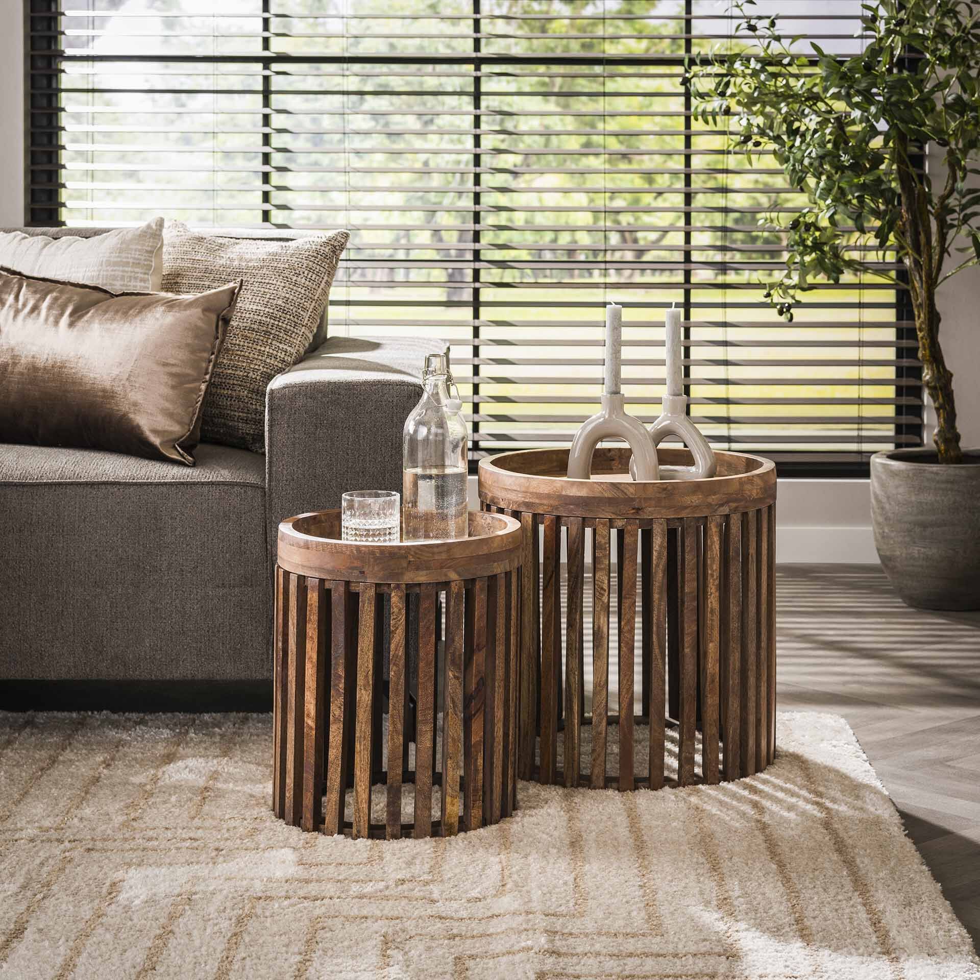 Elegant duo bijzettafels Twiggy van LifestyleFurn – massief mangohout, ronde vorm