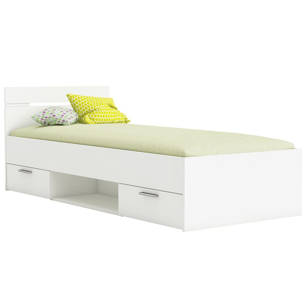 Elegant eenpersoonsbed Lotte 90×200 cm – wit met slimme opbergruimte