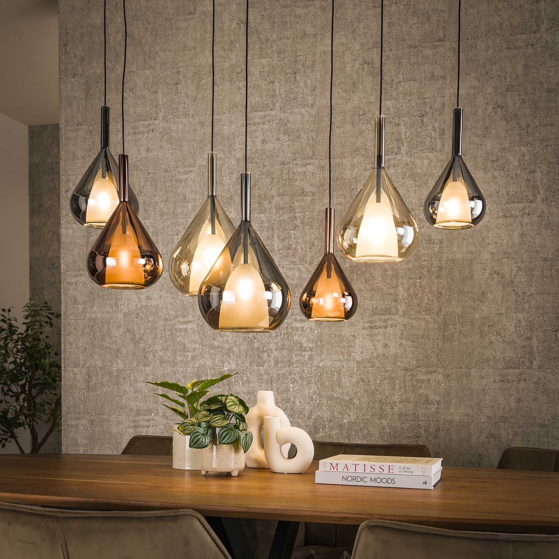 Elegant en veelzijdig: de LifestyleFurn Cristine Hanglamp met 7 glazen kappen – Zwart