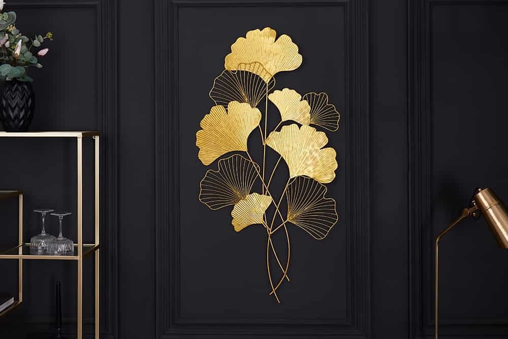 Elegant Ginkgo wanddecoratie 110 cm goud – Filigrane bladvorm van Invicta Interior