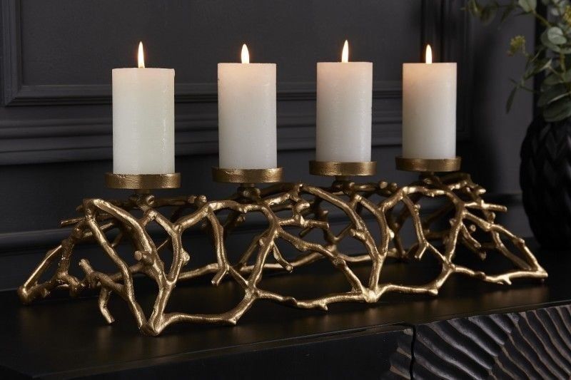 Elegant gouden kaarsenhouder van 60 cm – plaats voor 4 kaarsen – Invicta Interior
