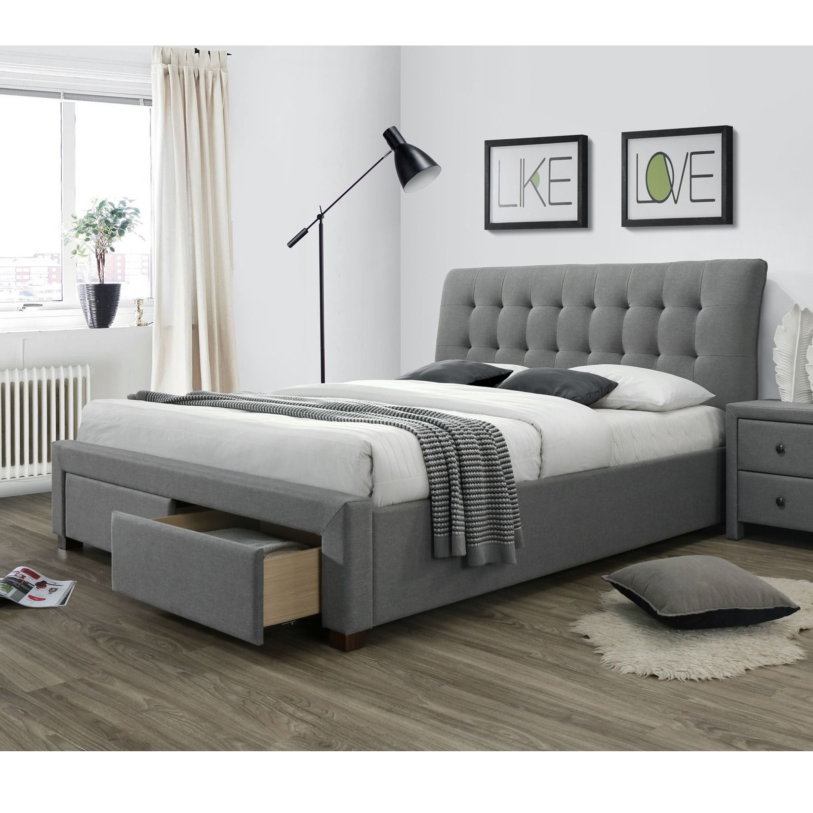 Elegant grijs tweepersoonsbed Percy 160×200 cm – stijlvol comfort voor elke slaapkamer