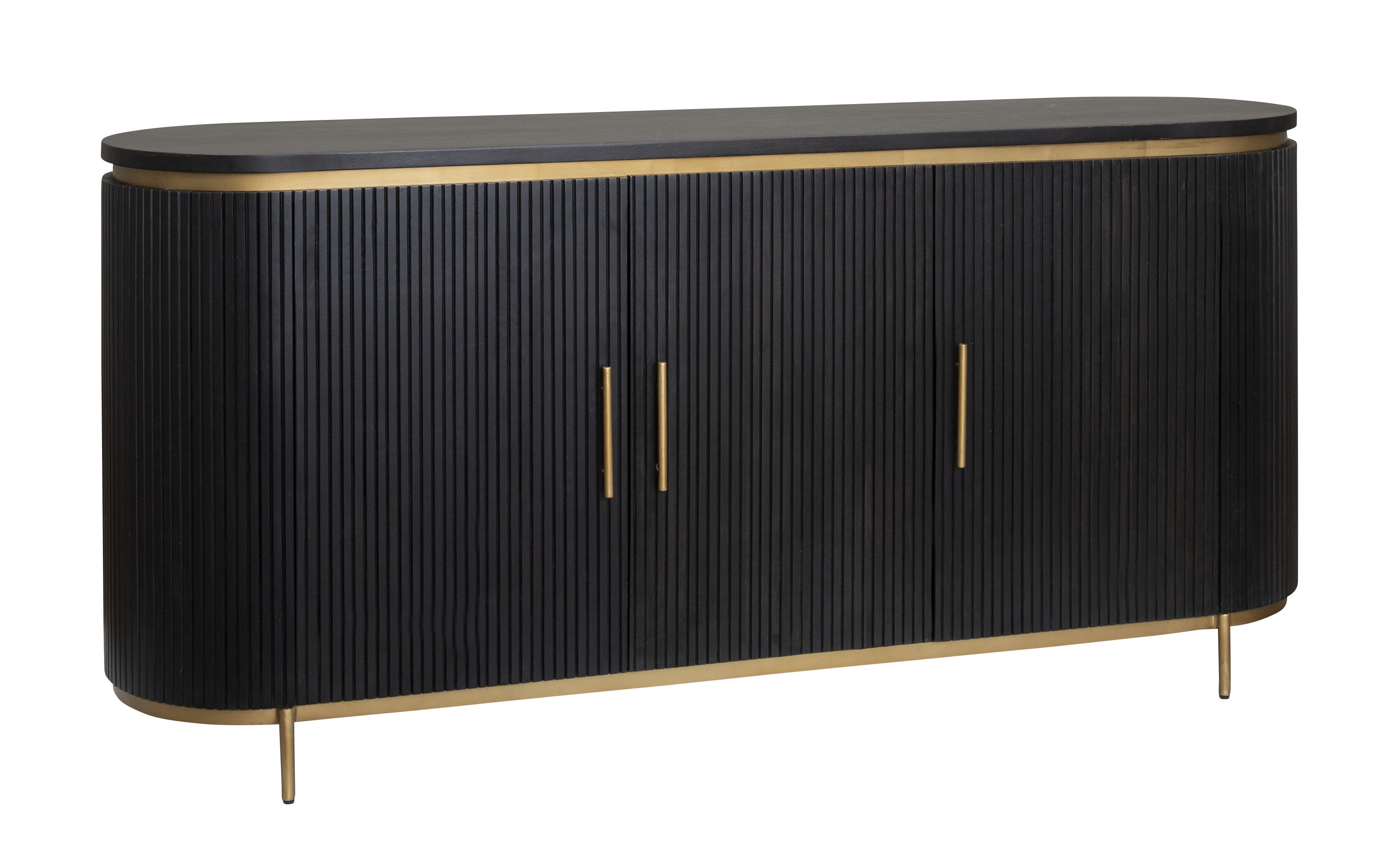 Elegant Mangohouten Dressoir Rivello – Zwart & Goud, 180 cm
