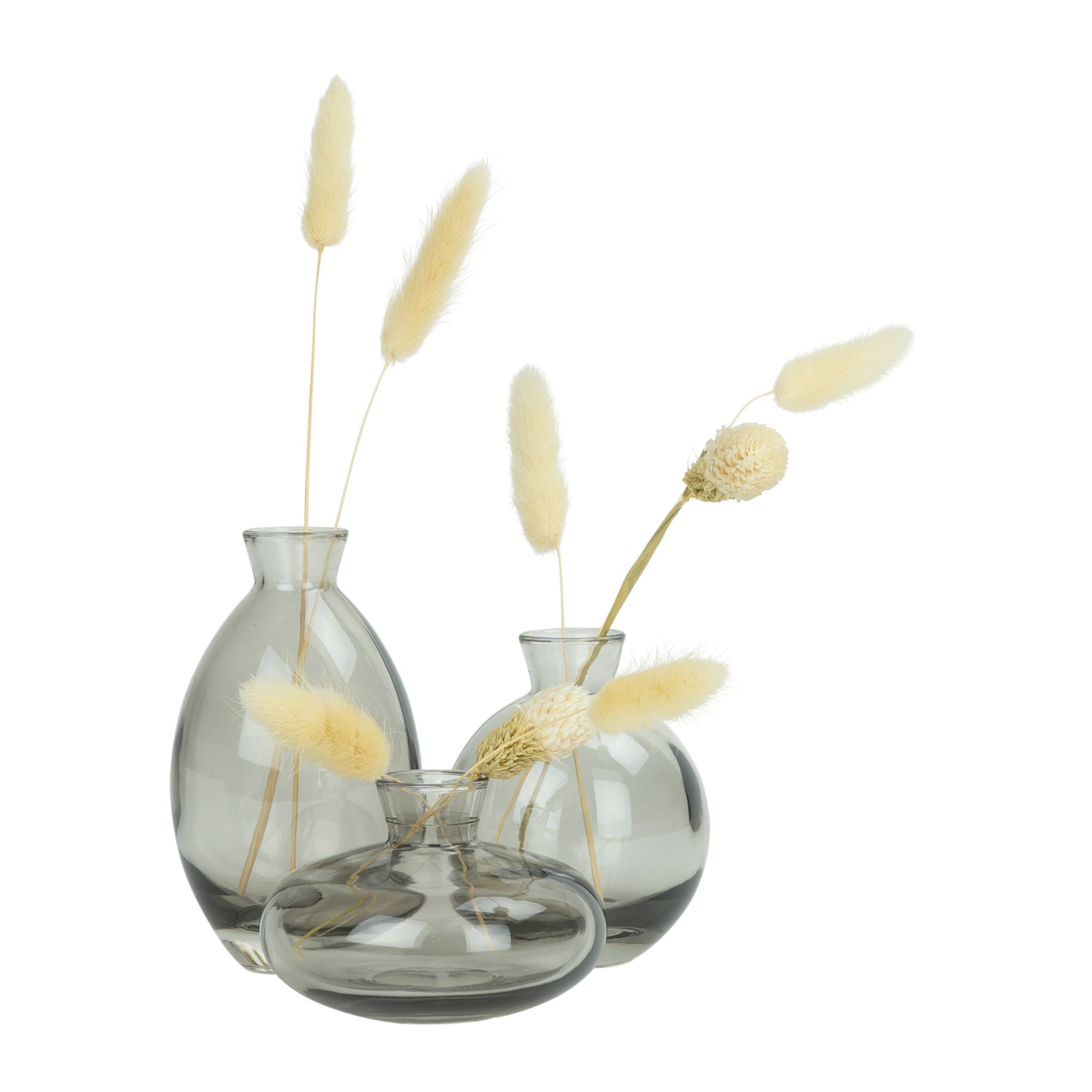 Elegant QUVIO Donkerglas Vazen Set – 3 Stukken voor een Tijdloos Interieur