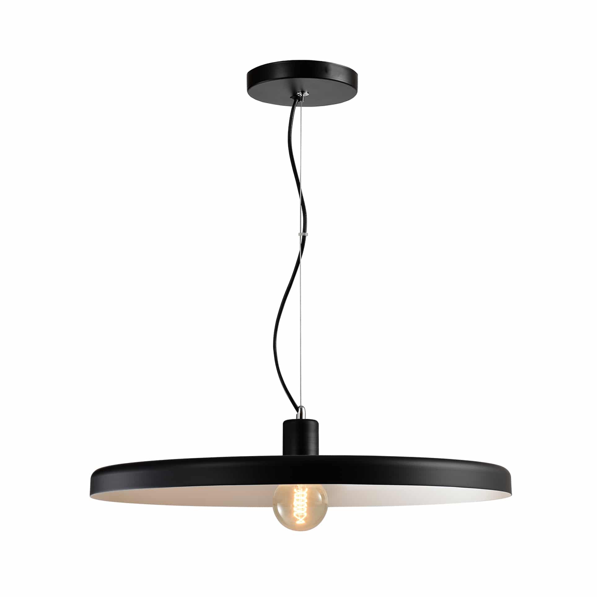 Elegant QUVIO Hanglamp Modern – Dun Zwart Design met Witte Binnenkant, 60 cm