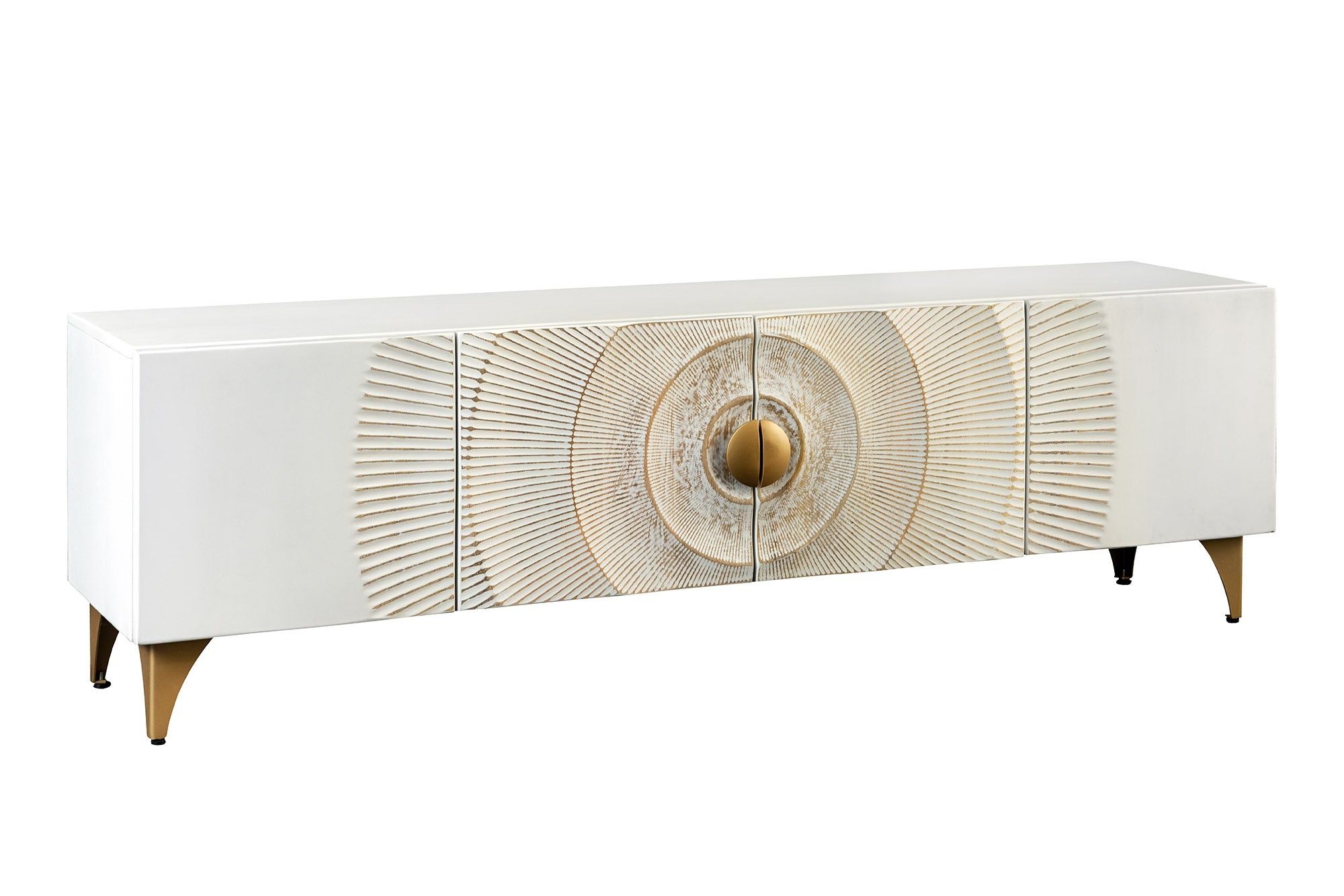 Elegant TV‑bord Golden Sunset 180 cm – 3D Mangohout & Wit