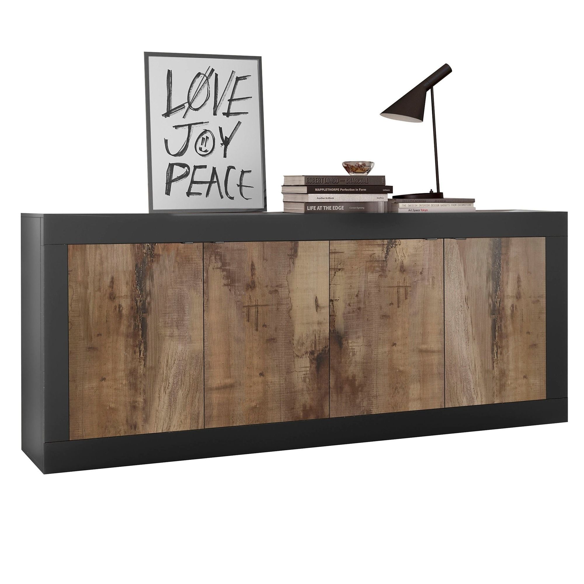 Elegant zwart-dressoir met eiken accenten – 206 cm puur woonplezier