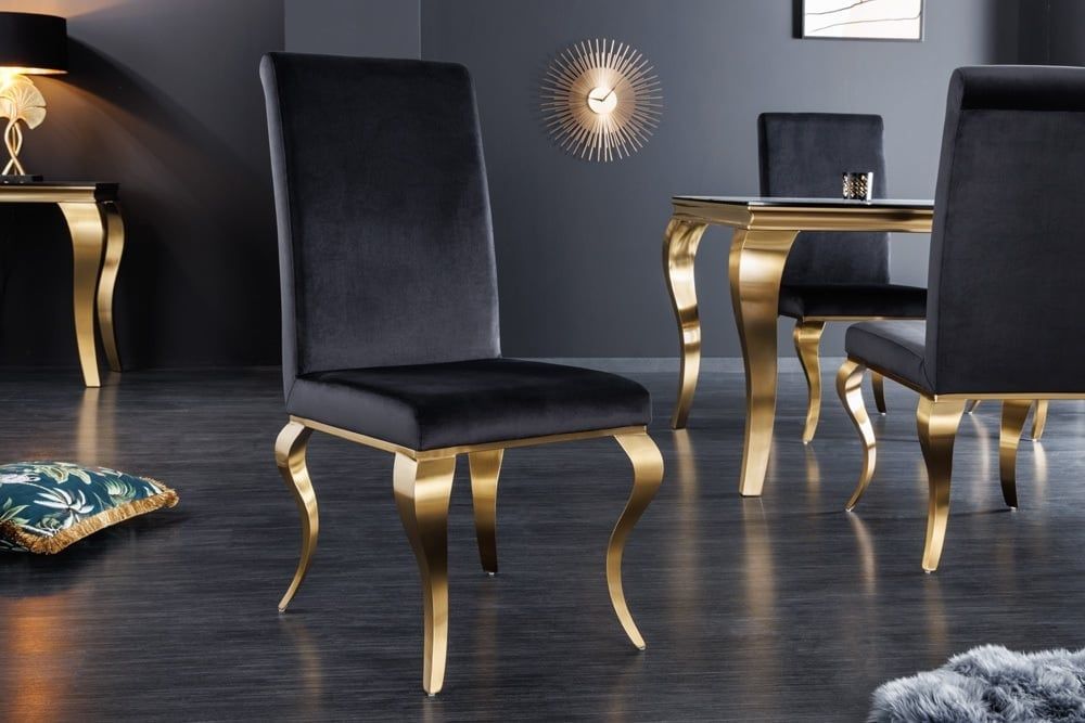 Elegant zwartfluwelen eetkamerstoel Modern Baroque – Invicta Interior