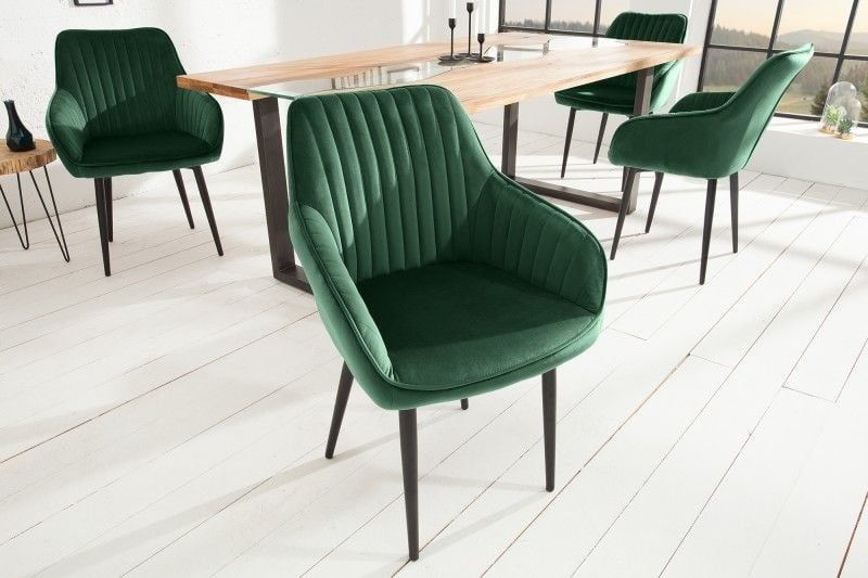 Elegante armleuningstoel TURIJN in smaragdgroen fluweel – luxueus design met decoratieve stiksels
